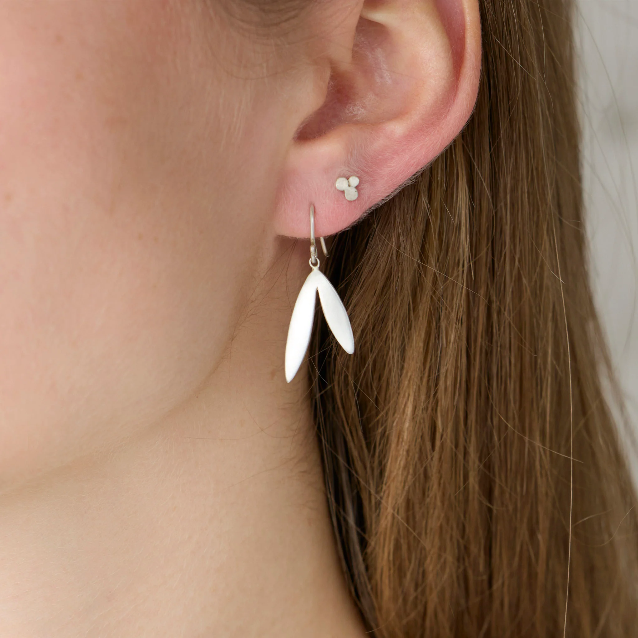 Silver Double Leaf Earrings - Image 2