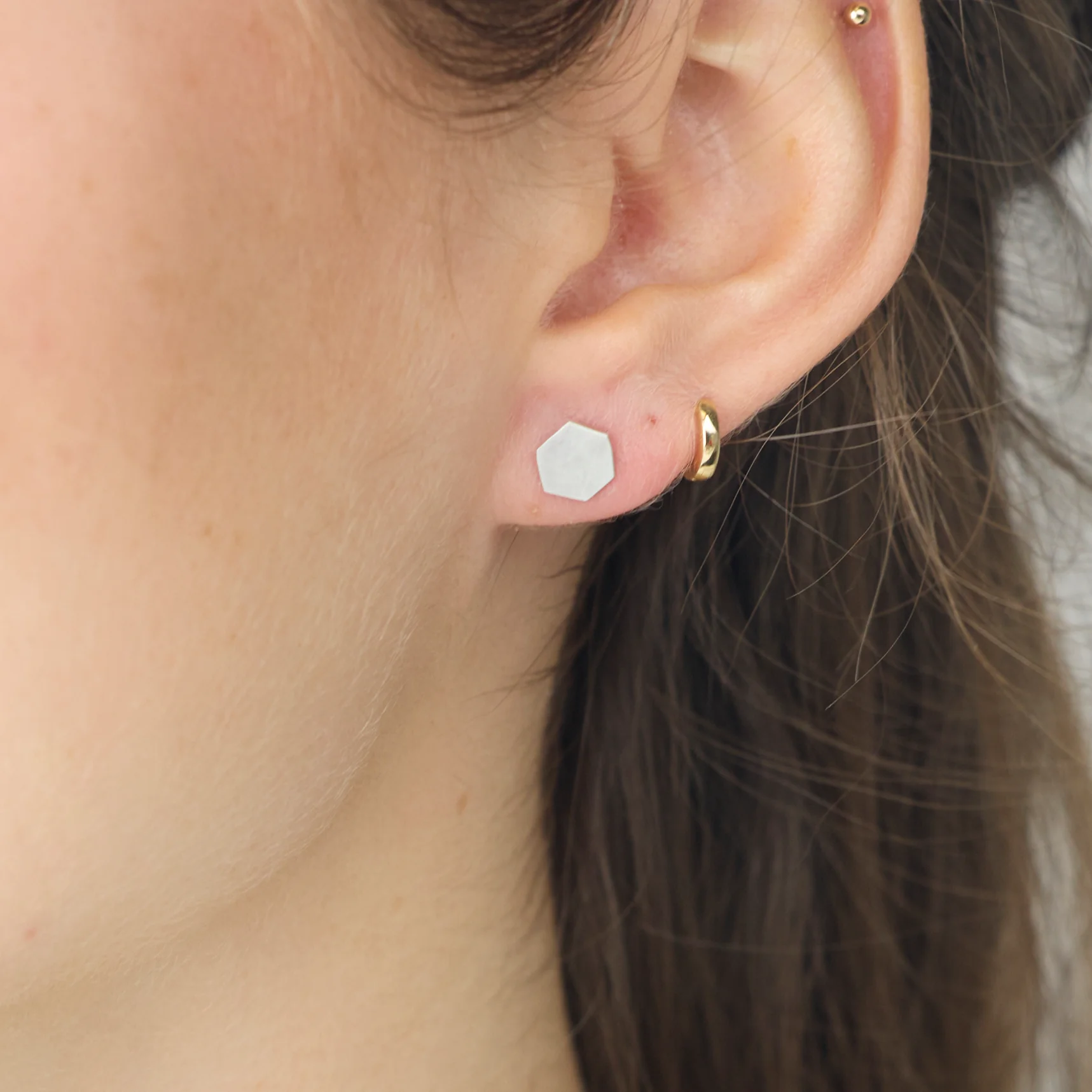 Small Hexagon Stud Earrings - Image 2