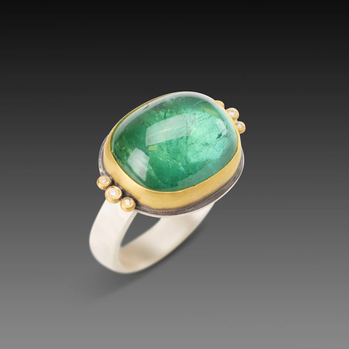 Smooth Green Tourmaline Ring with Diamonds - Image 3