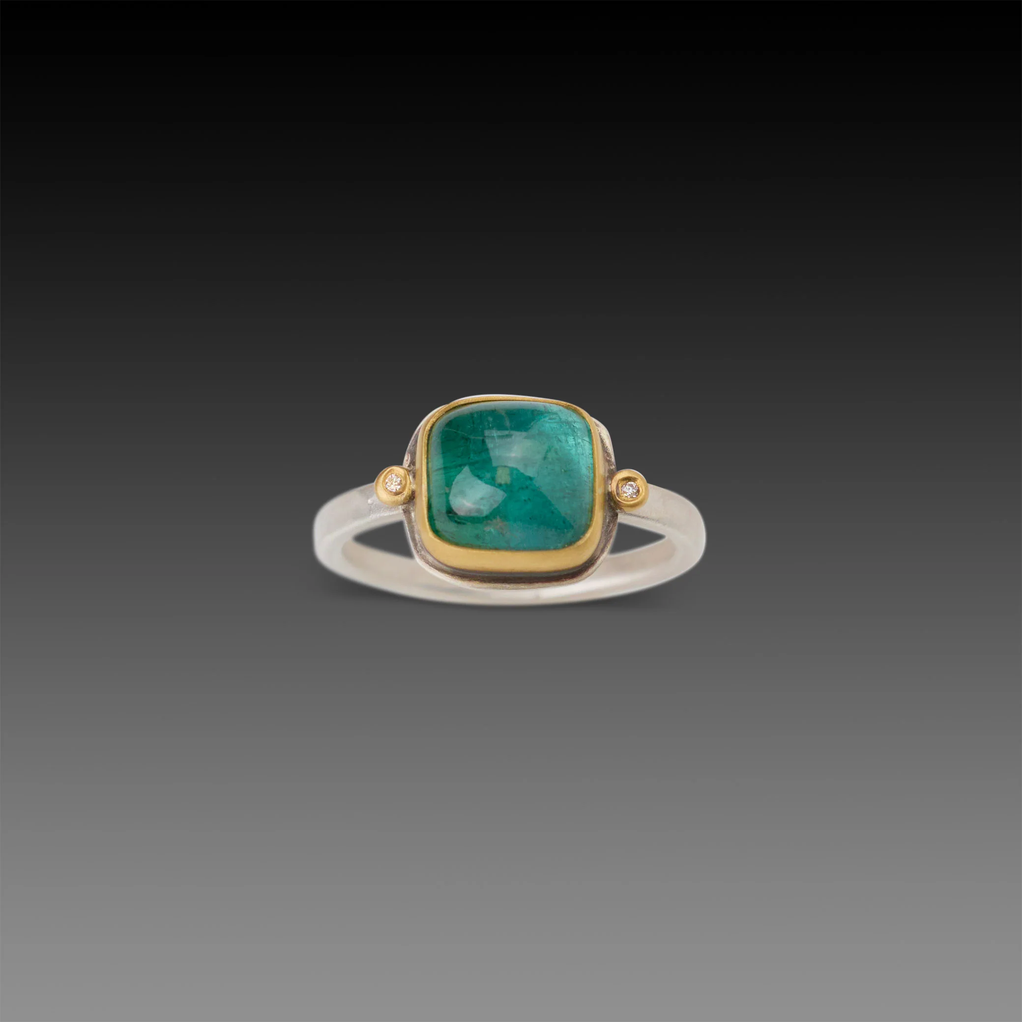 Smooth Green Tourmaline Ring with Diamonds