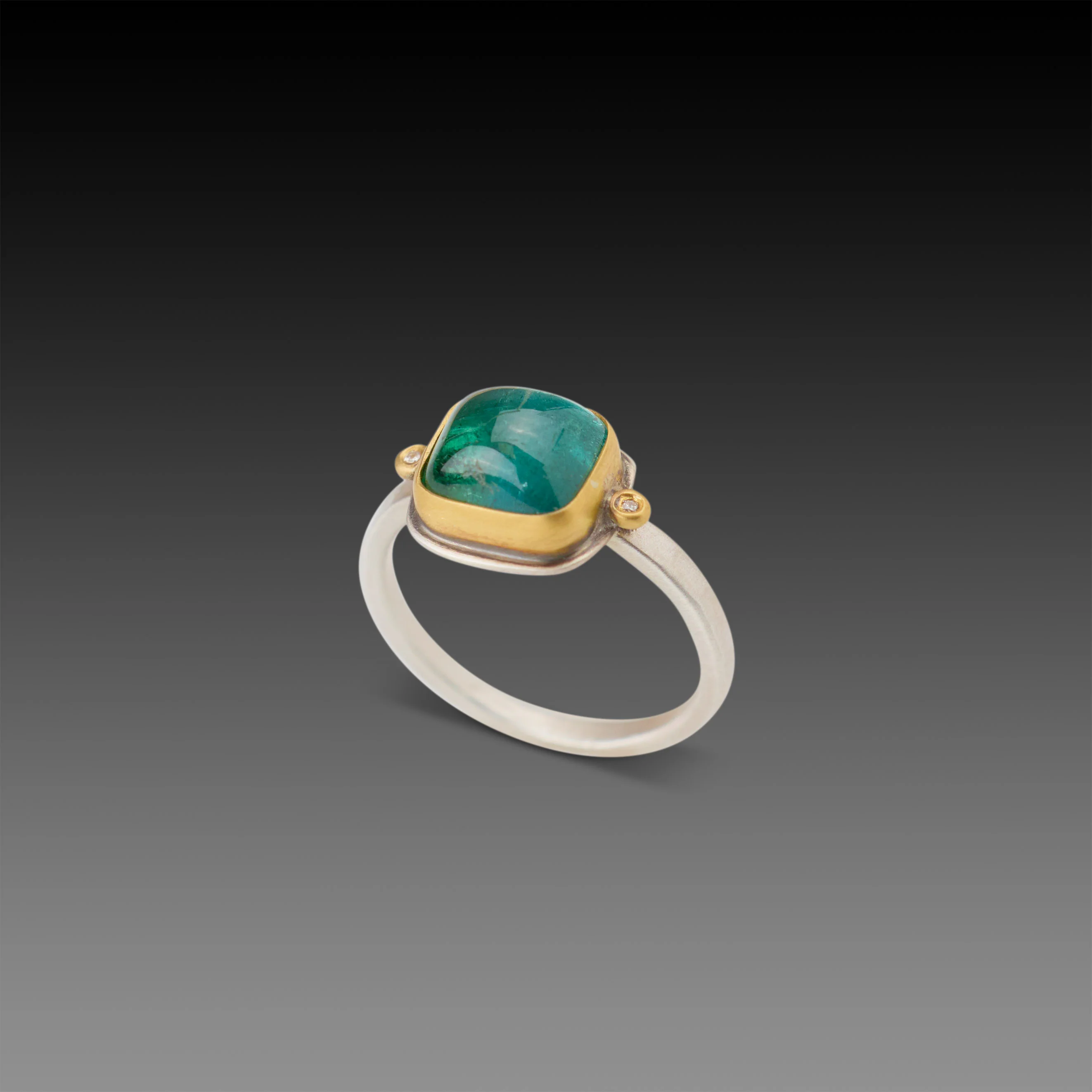 Smooth Green Tourmaline Ring with Diamonds - Image 3