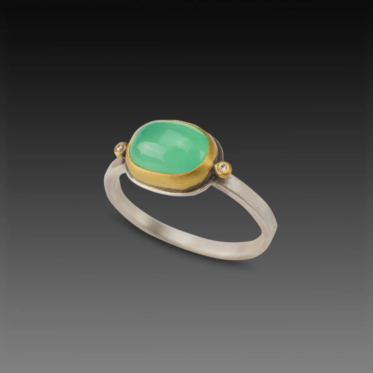 Smooth Oval Chrysoprase Ring with Diamonds - Image 3