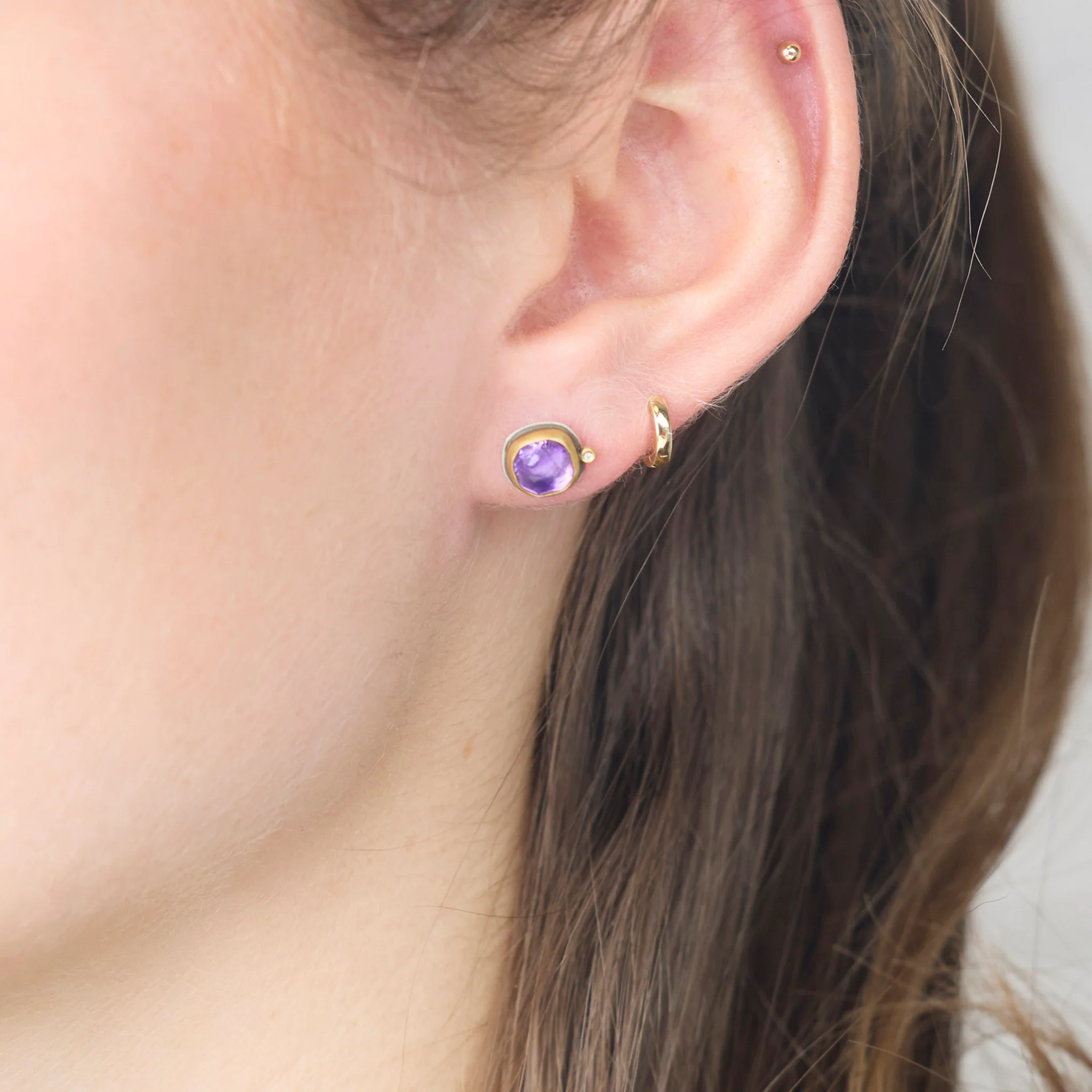 Square Amethyst Stud Earrings - Image 2