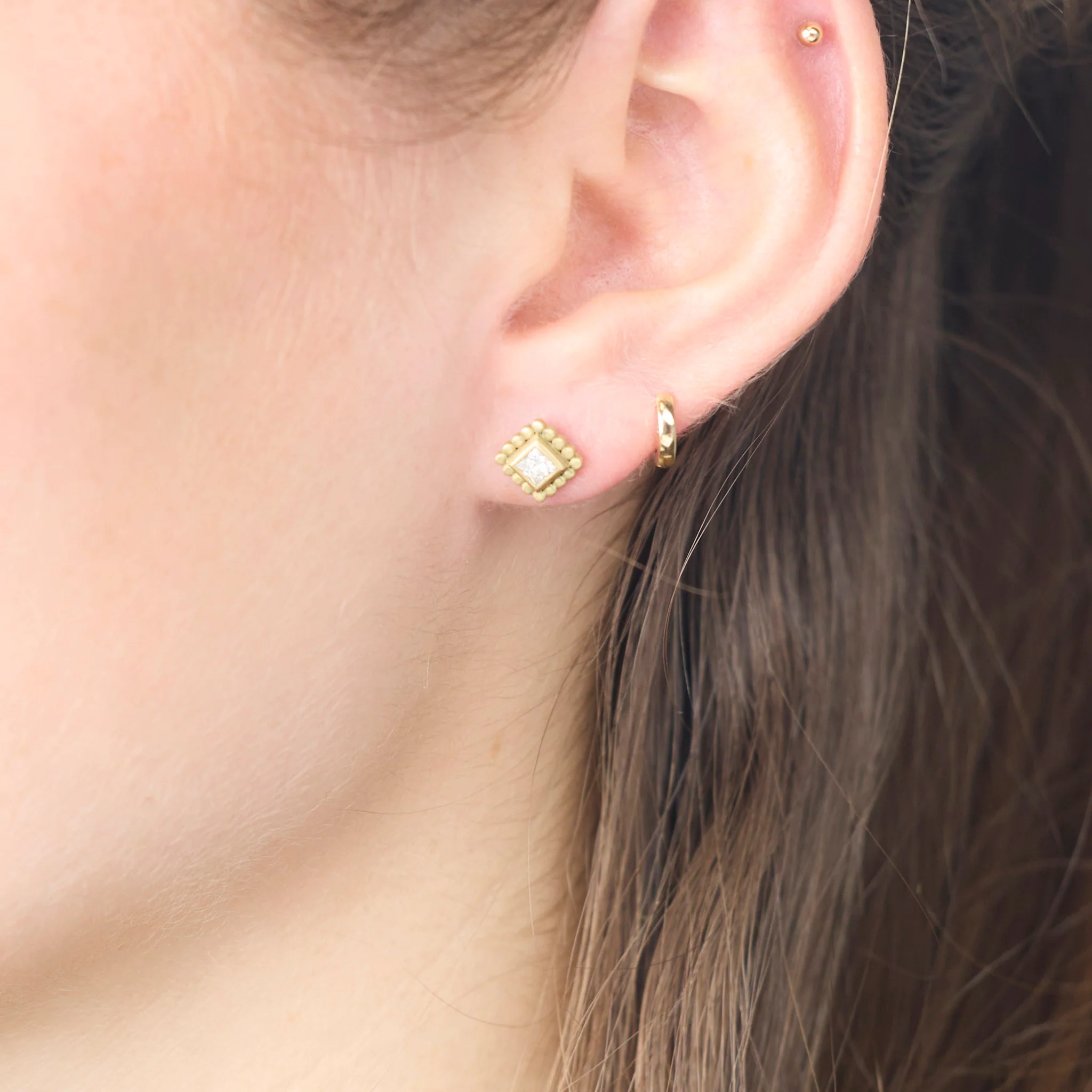 Square Diamond Stud Earrings - Image 2