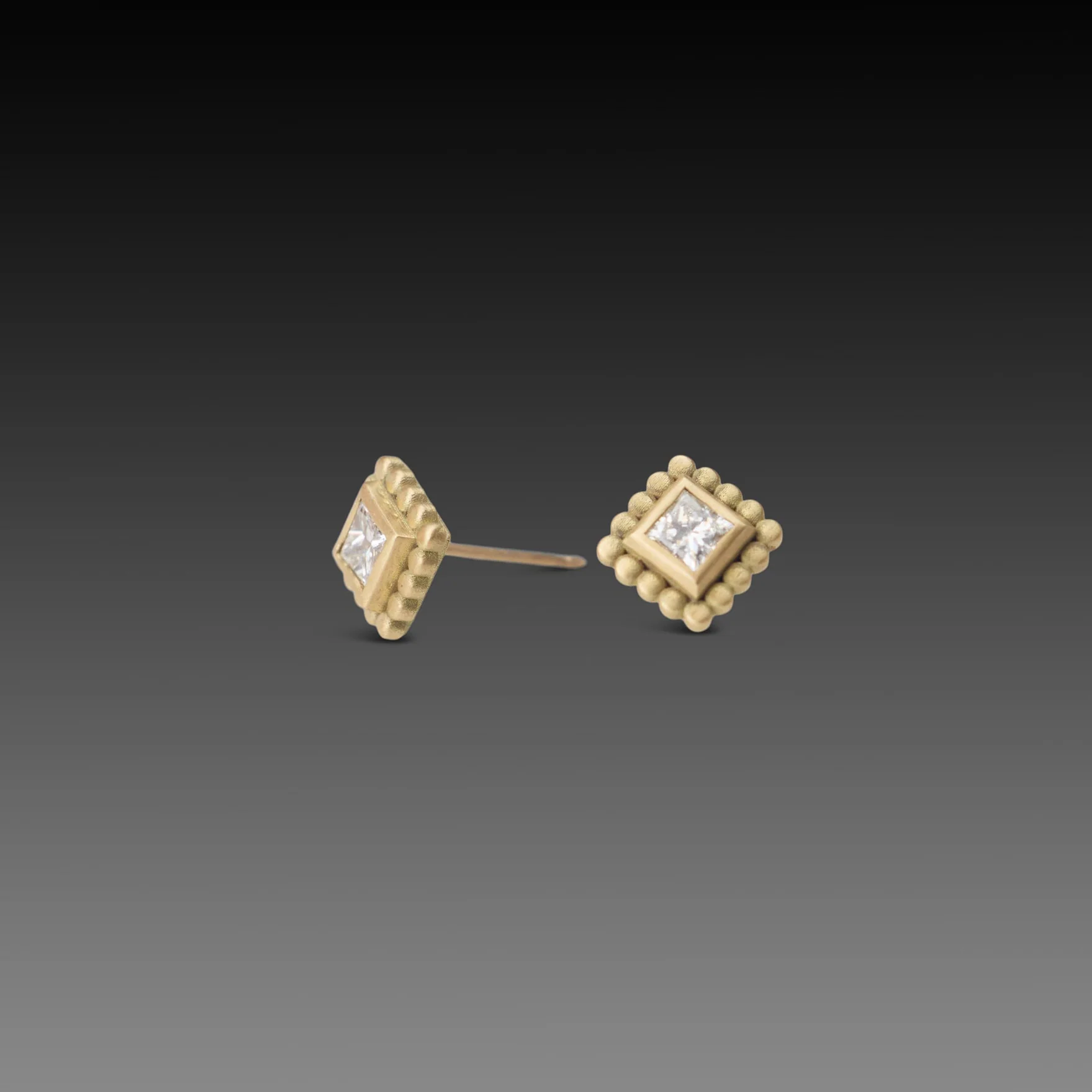 Square Diamond Stud Earrings - Image 3