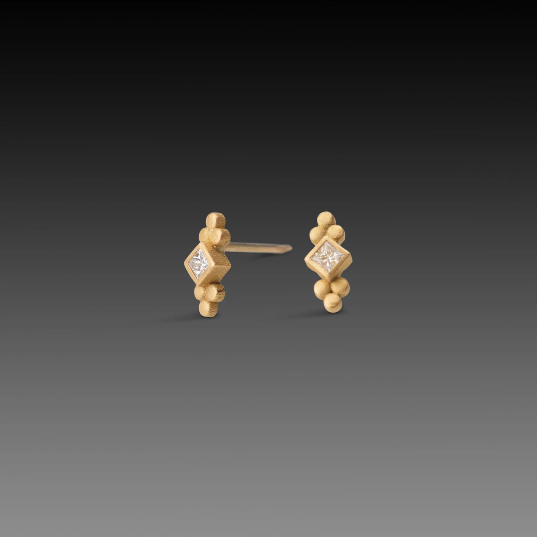 Square Diamond Studs with Gold Trios - Image 3