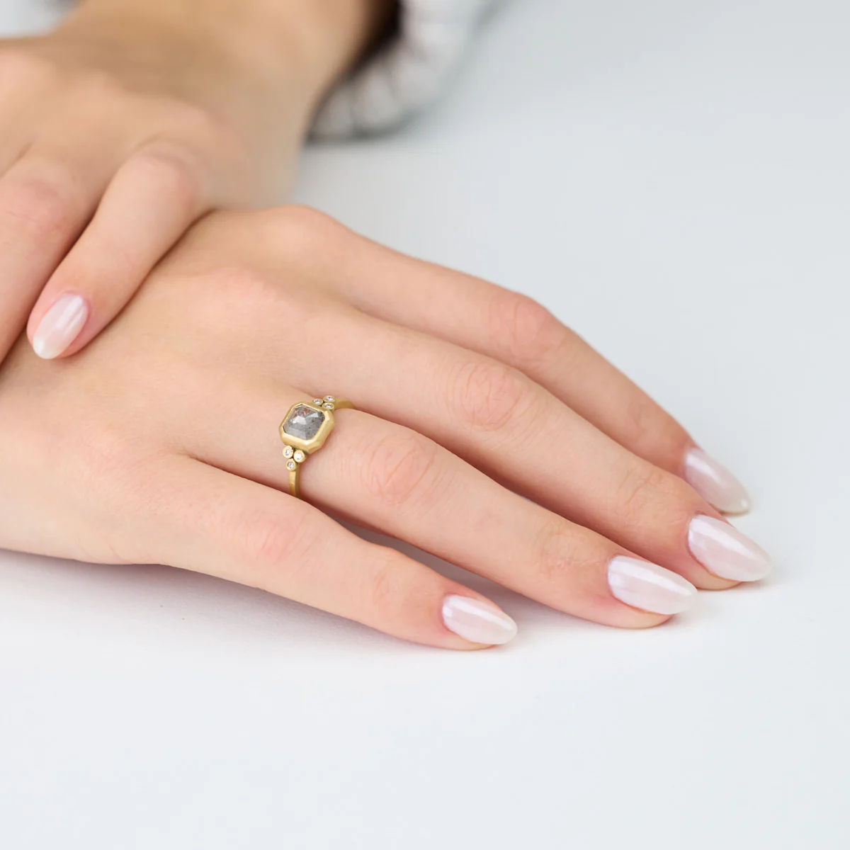Square Gray Diamond Ring with Diamond Trios - Image 2