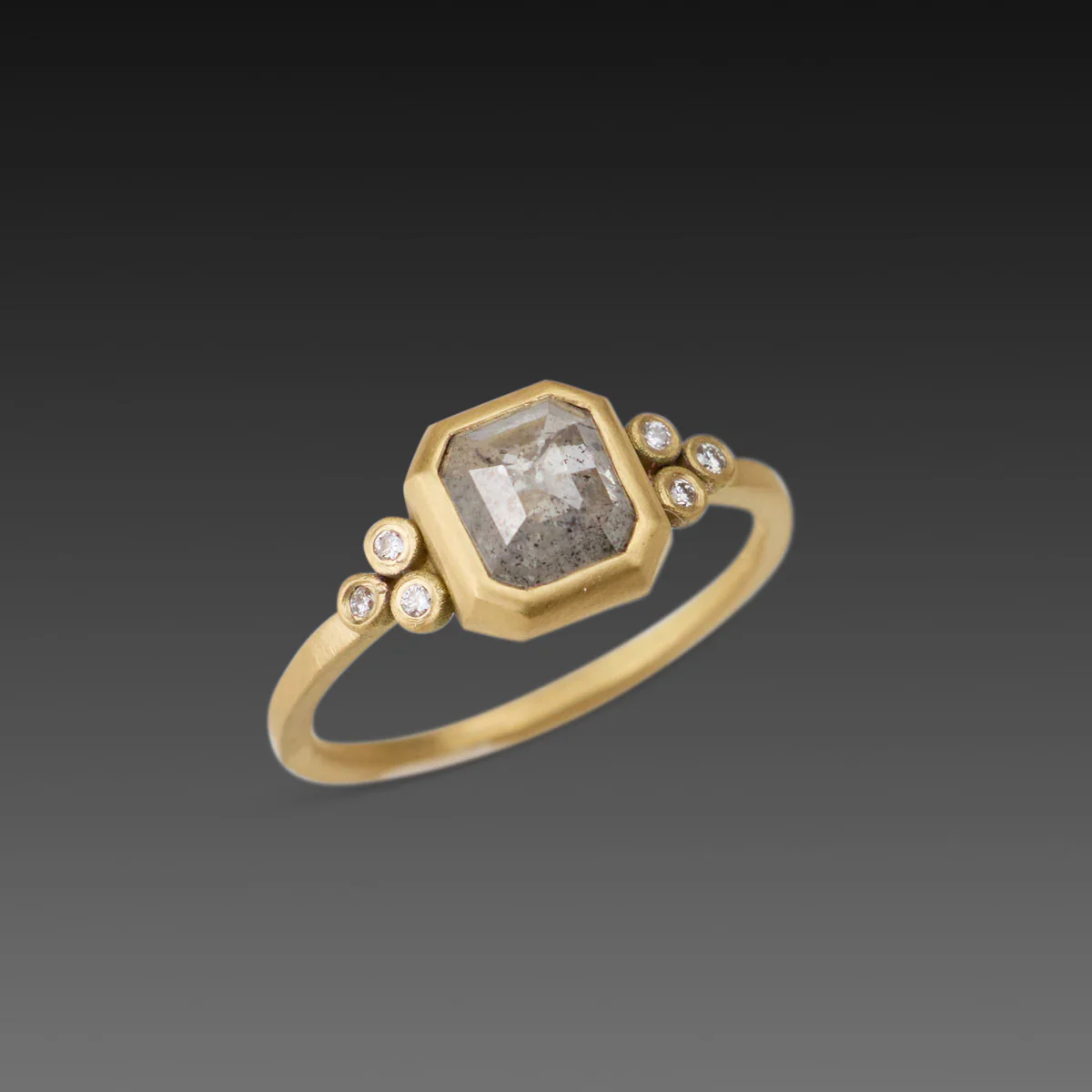 Square Gray Diamond Ring with Diamond Trios - Image 3