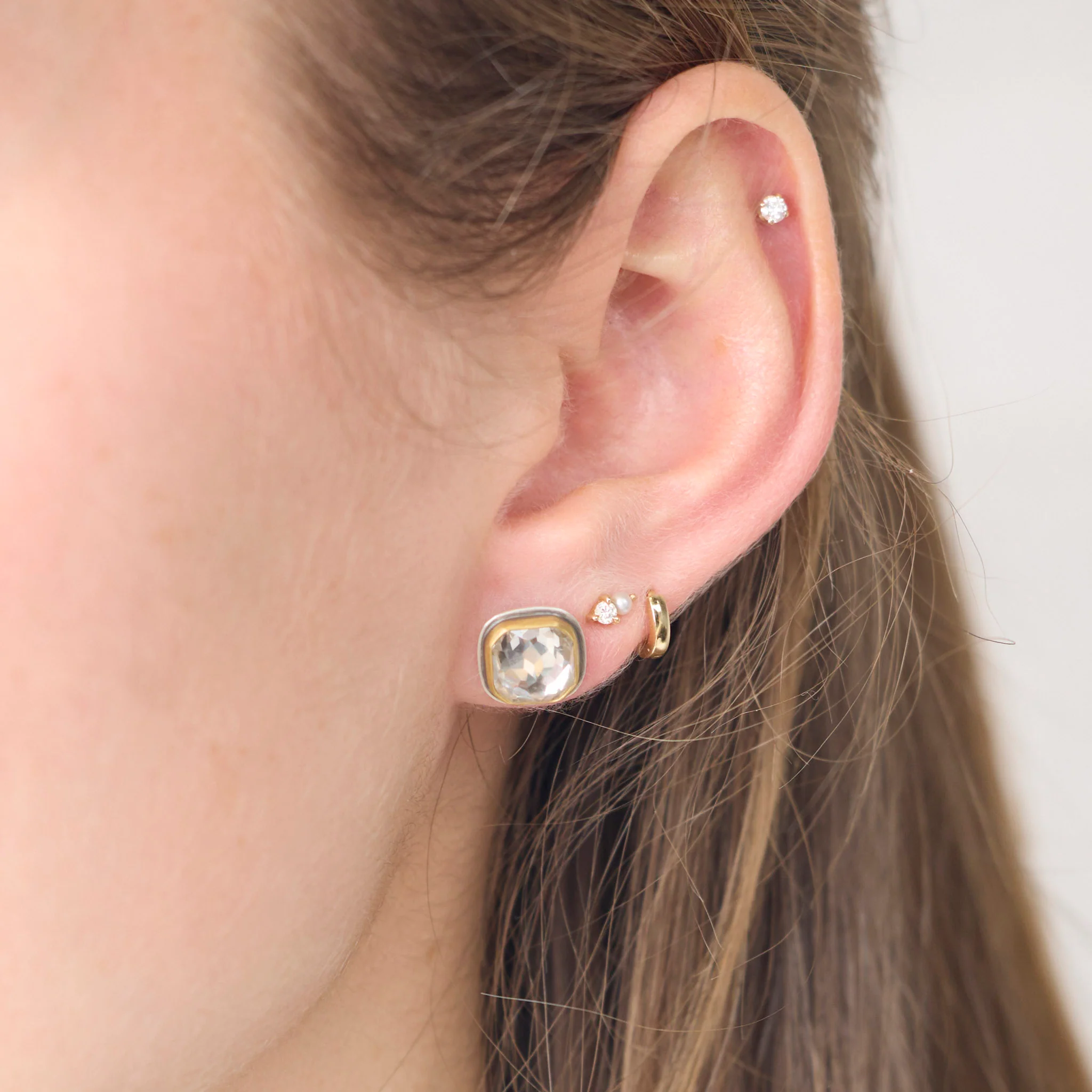 Square White Topaz Stud Earrings - Image 2