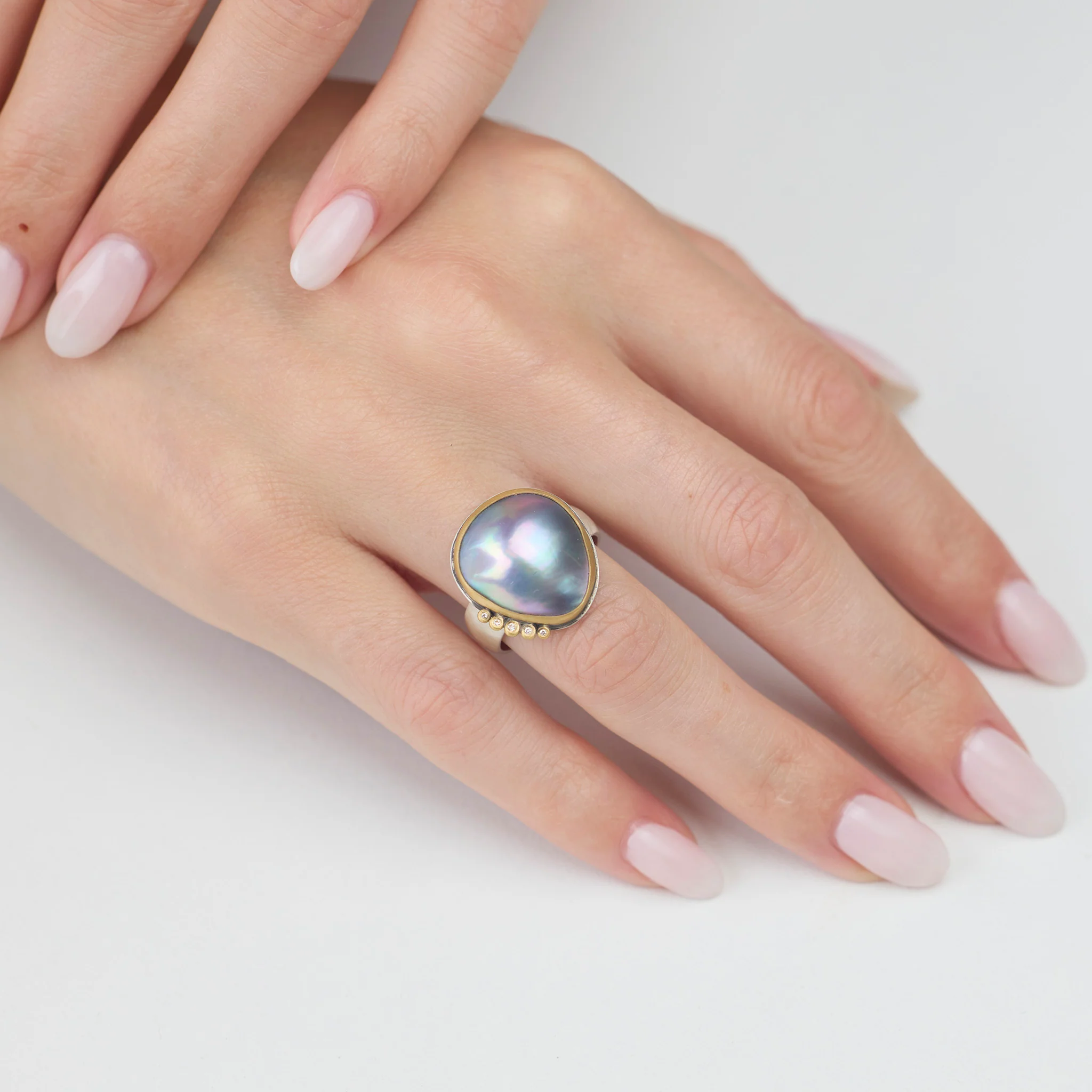 Tahitian Pearl Ring with Diamond Arc - Image 2