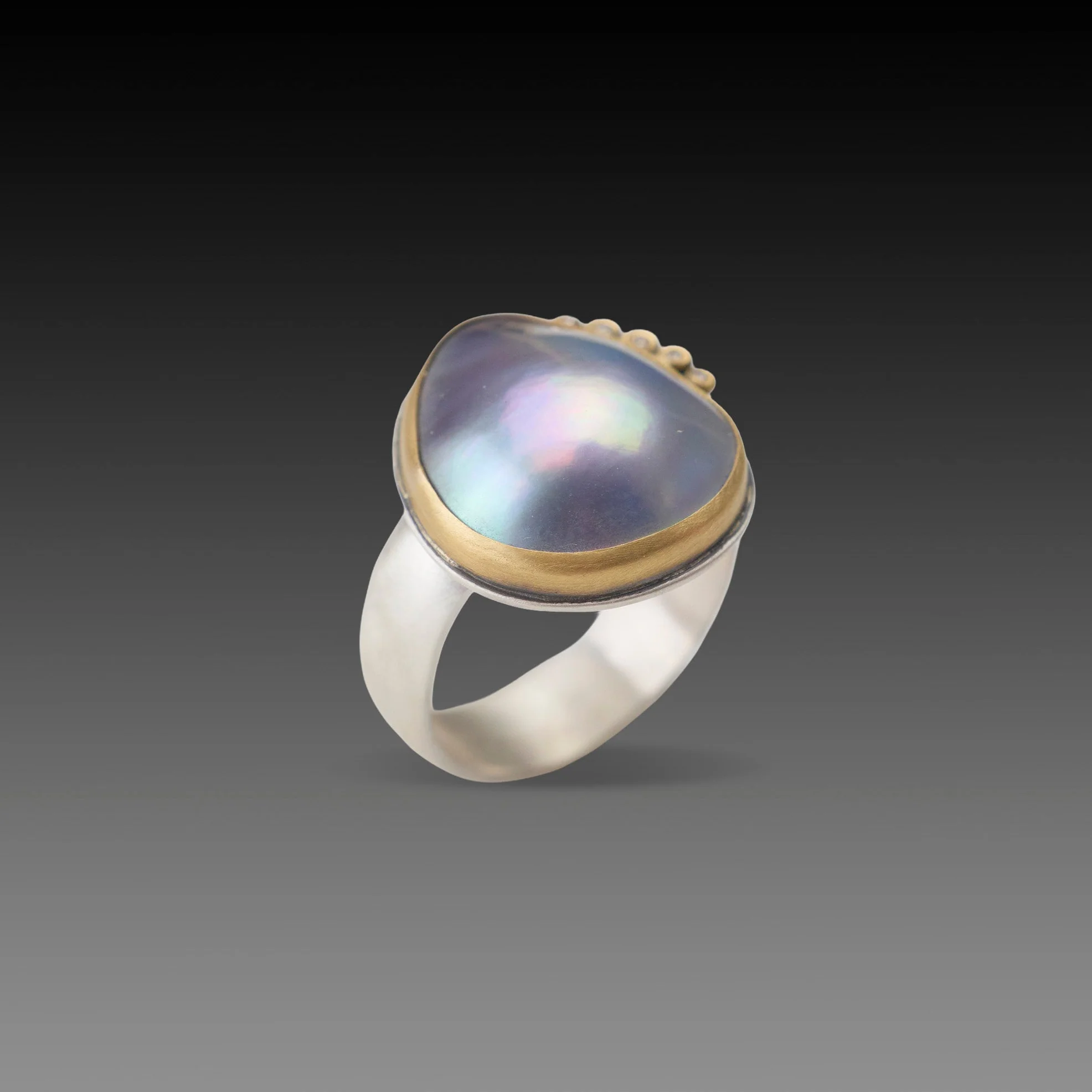 Tahitian Pearl Ring with Diamond Arc - Image 3