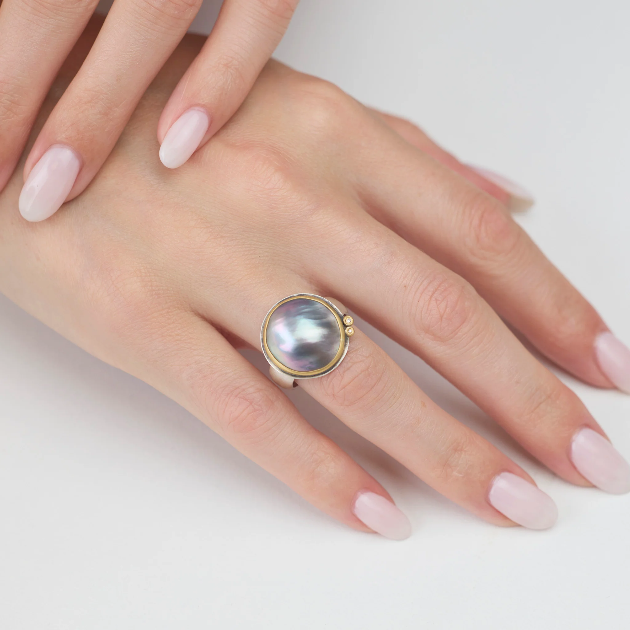 Tahitian Pearl Ring with Diamonds - Image 2