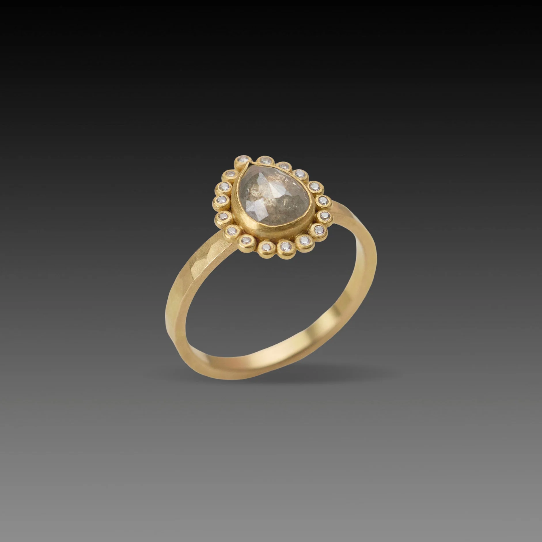 Teardrop Diamond Ring with Diamond Halo - Image 3