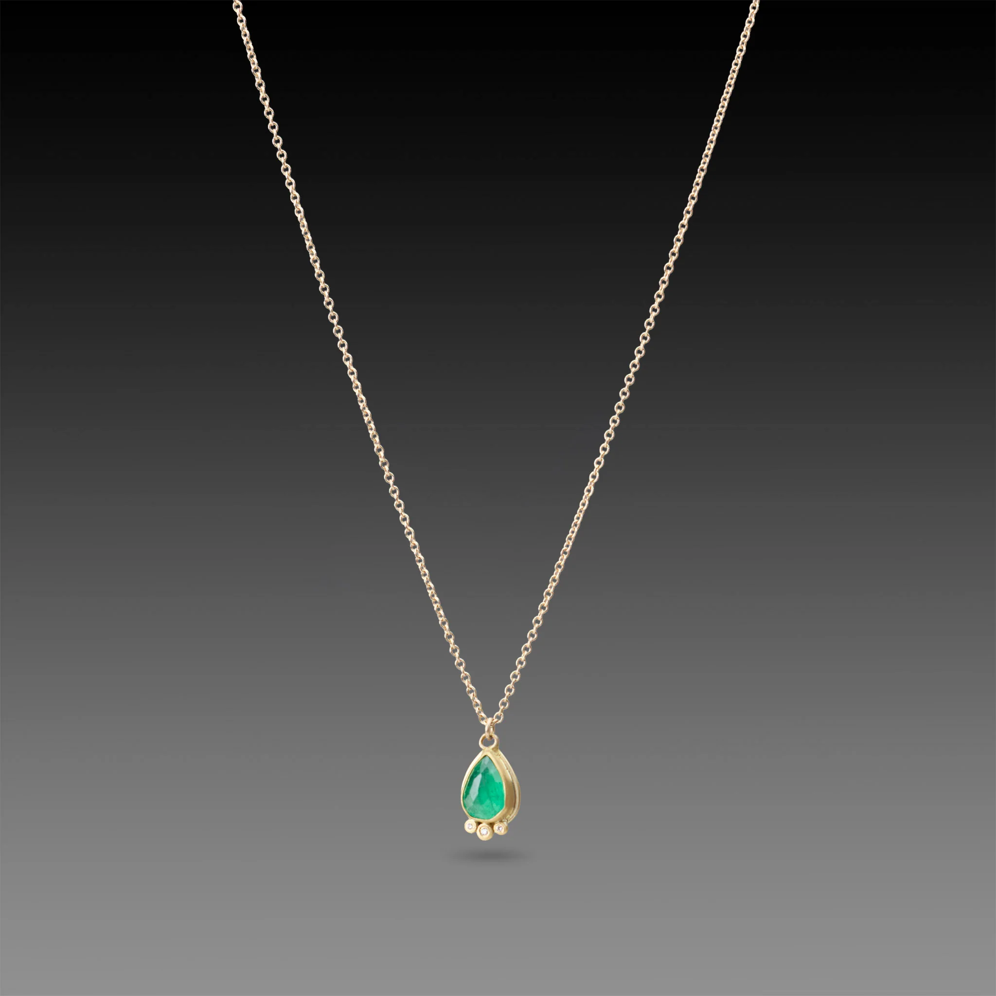 Teardrop Emerald Necklace with Diamond Trio
