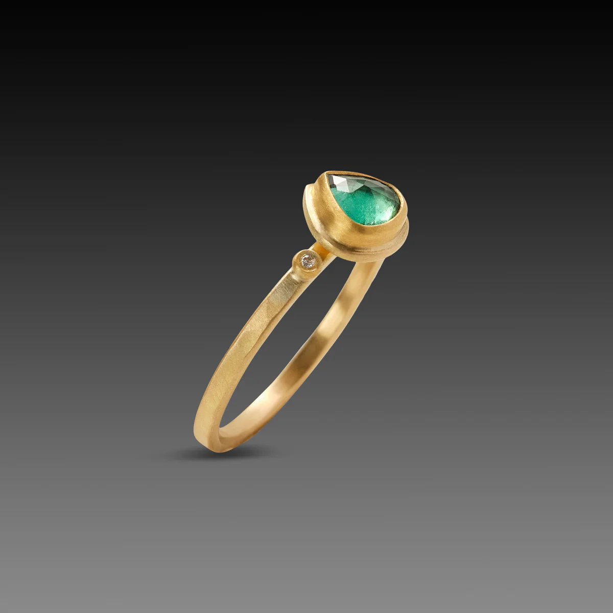 Teardrop Emerald Ring With Tiny Diamonds - Image 2