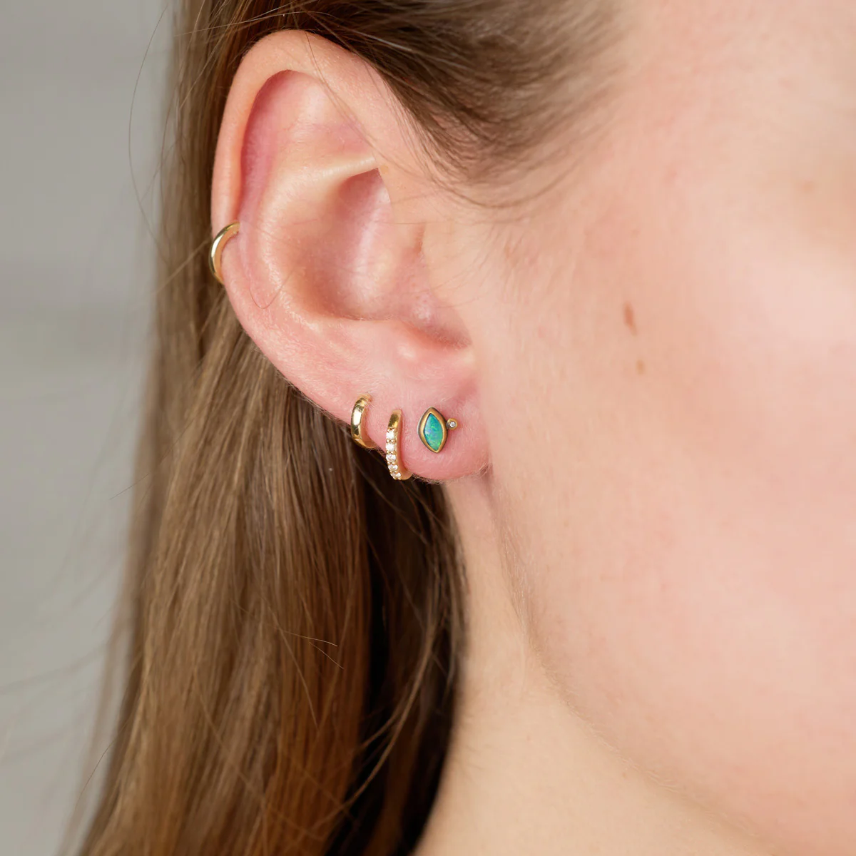 Tiny Australian Opal Stud Earrings with Diamonds - Image 2