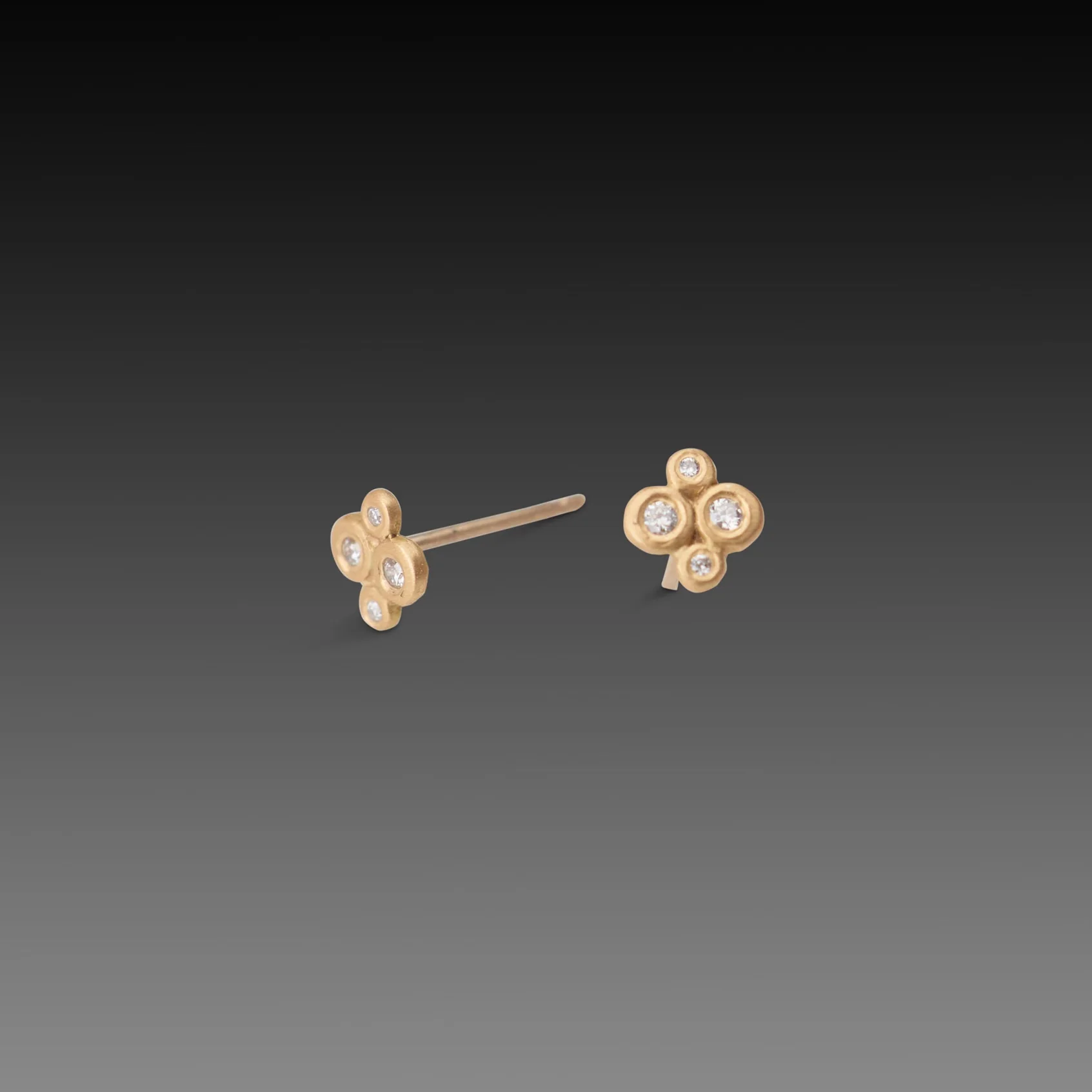 Tiny Disk Stud Earrings with Diamonds - Image 3