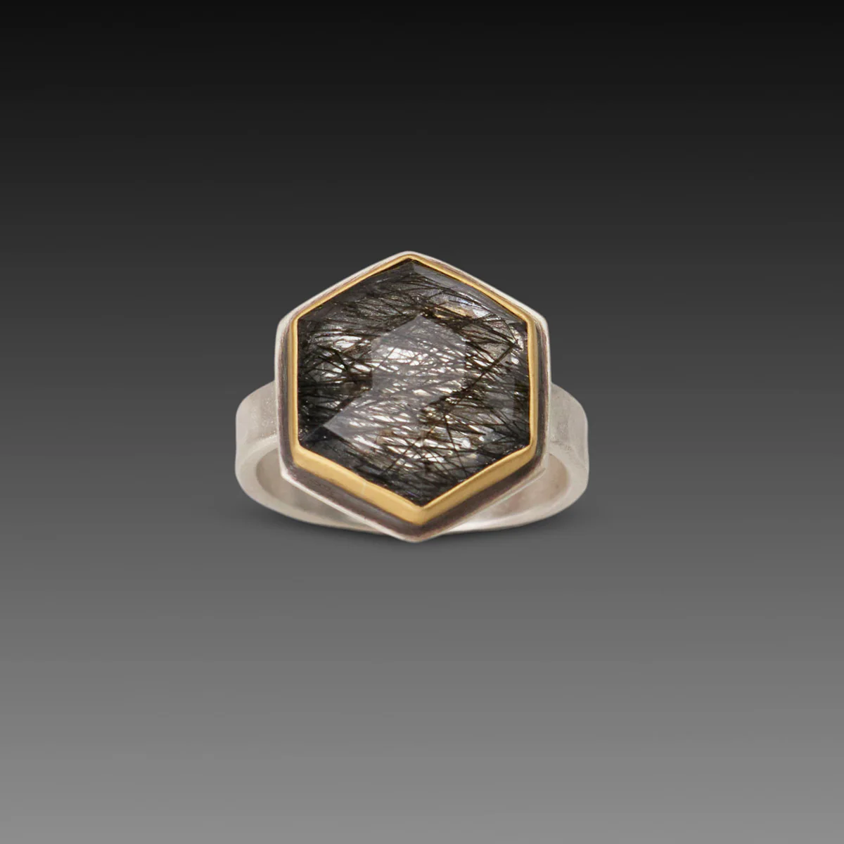 Tourmalinated Quartz Hexagon Ring