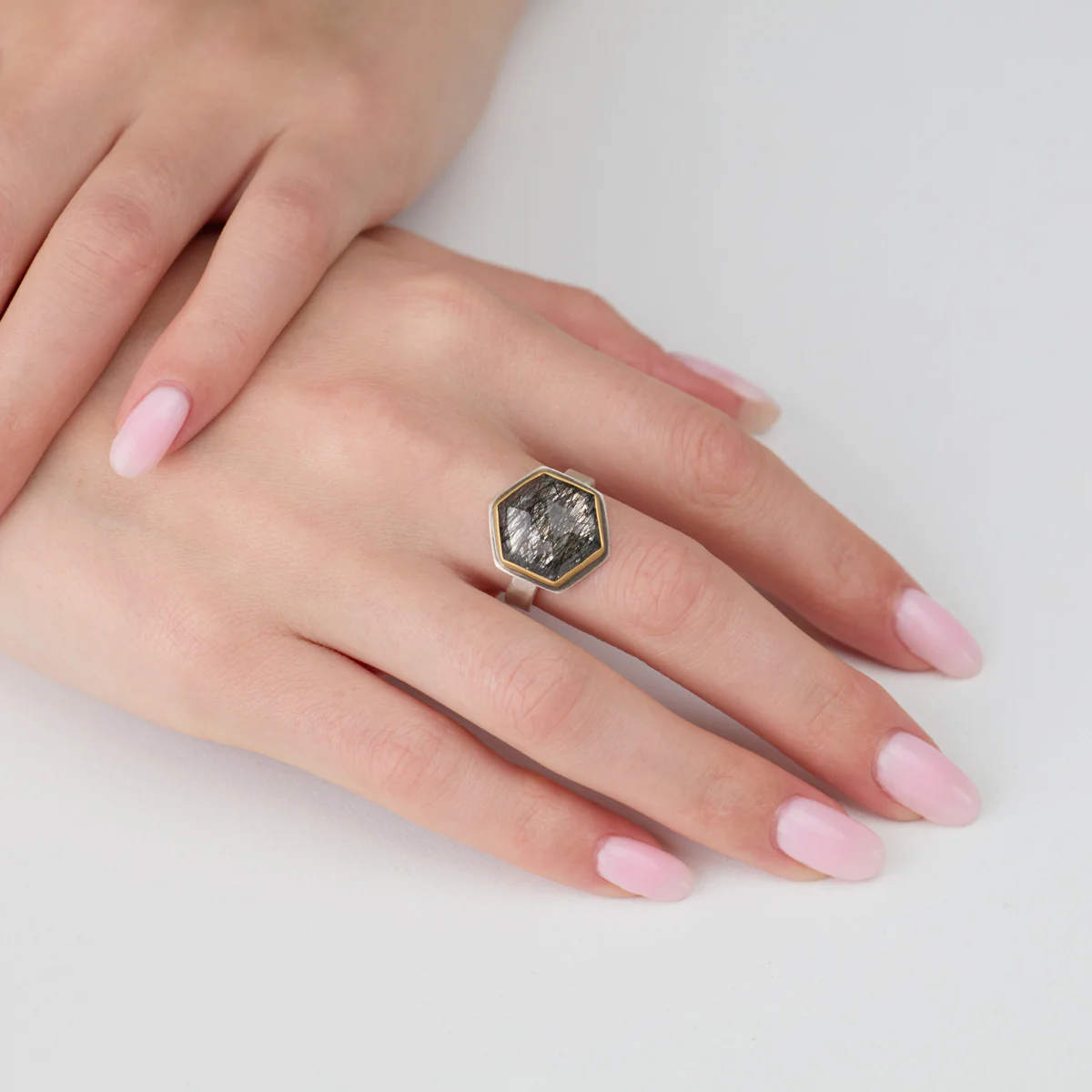 Tourmalinated Quartz Hexagon Ring - Image 2