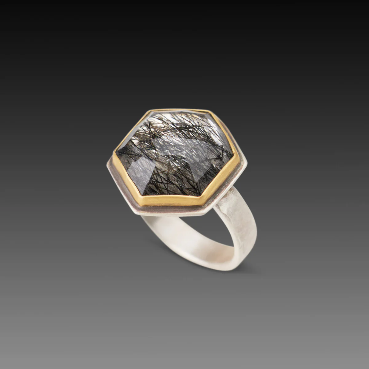 Tourmalinated Quartz Hexagon Ring - Image 3