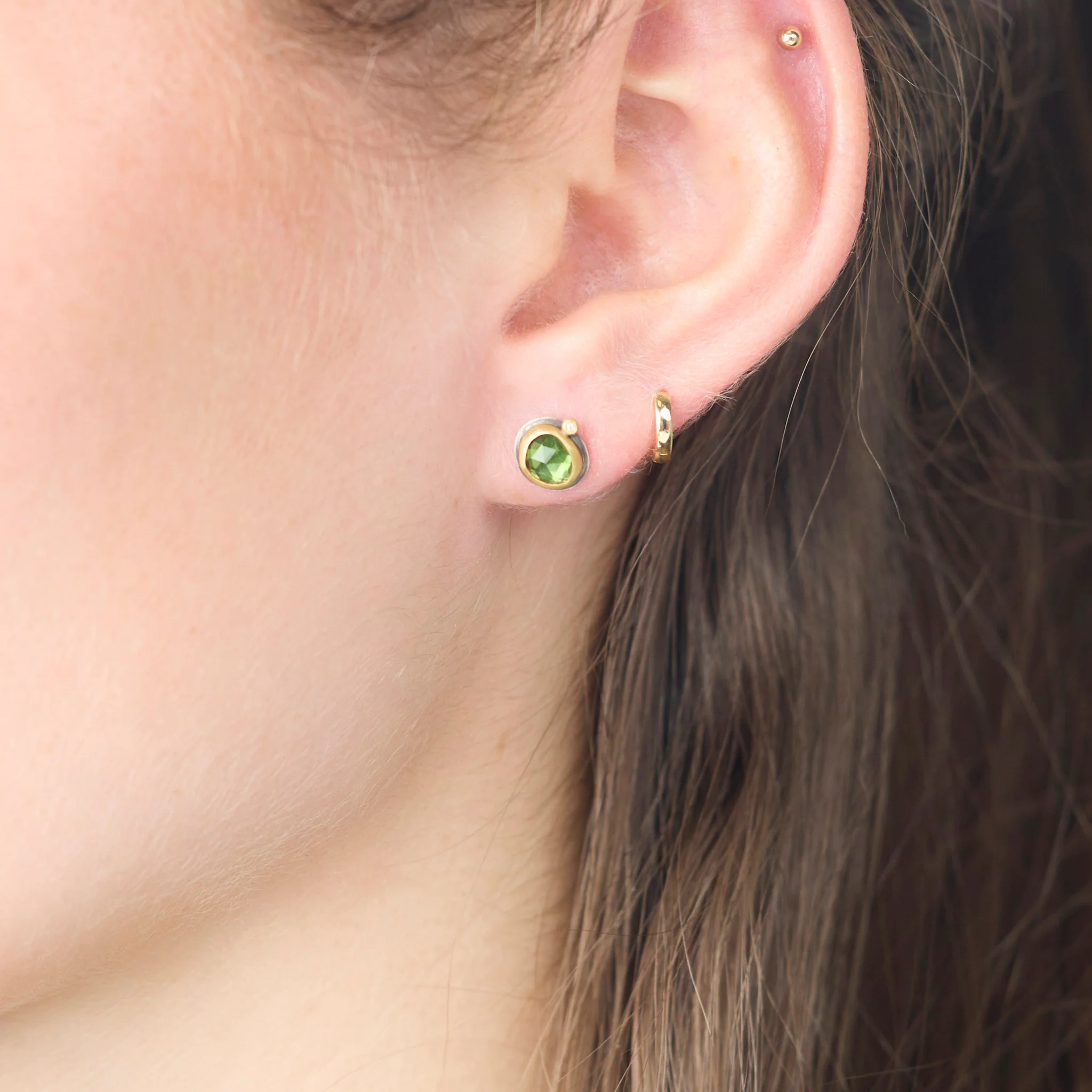 Tourmaline Stud Earrings with Diamond Dot - Image 2