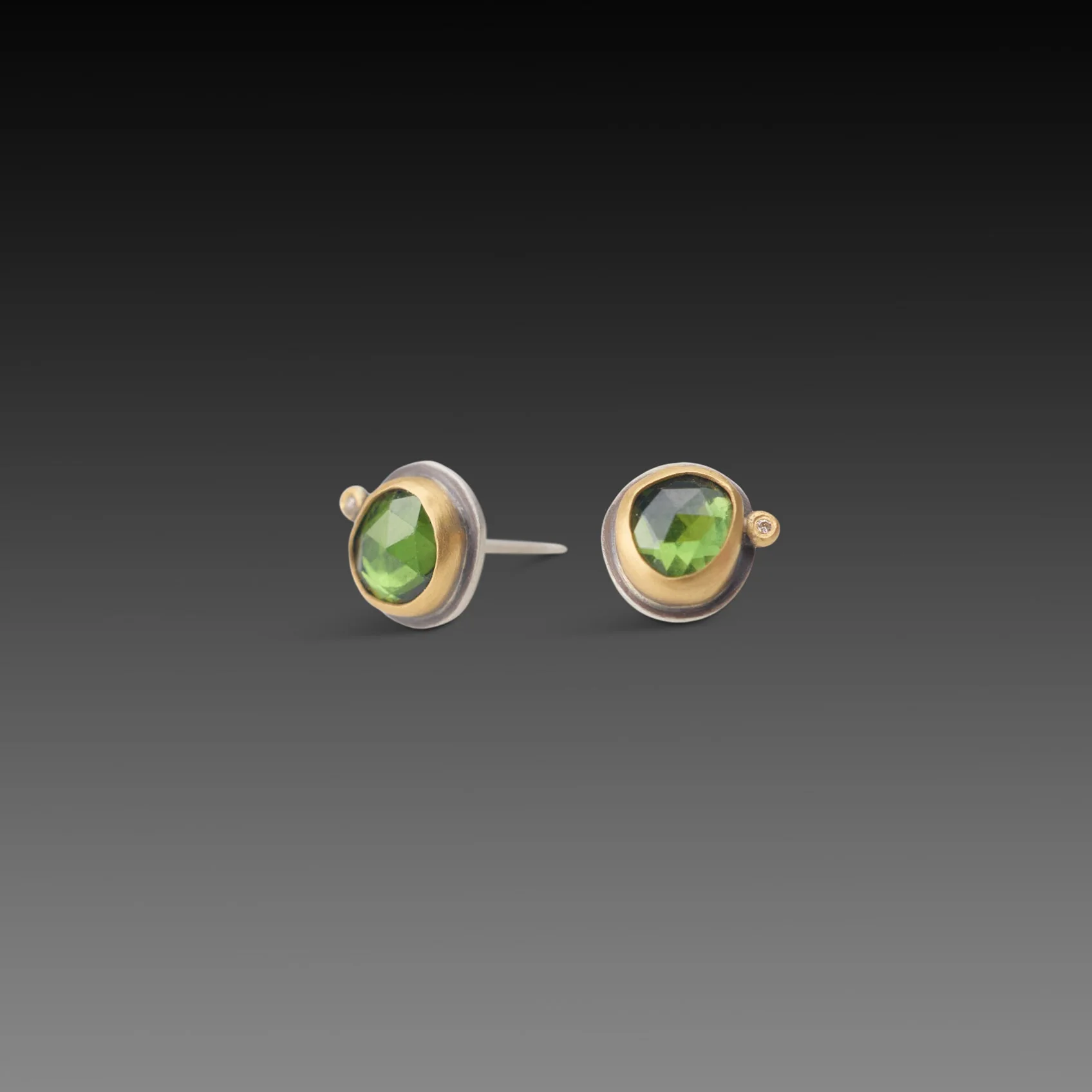 Tourmaline Stud Earrings with Diamond Dot - Image 3