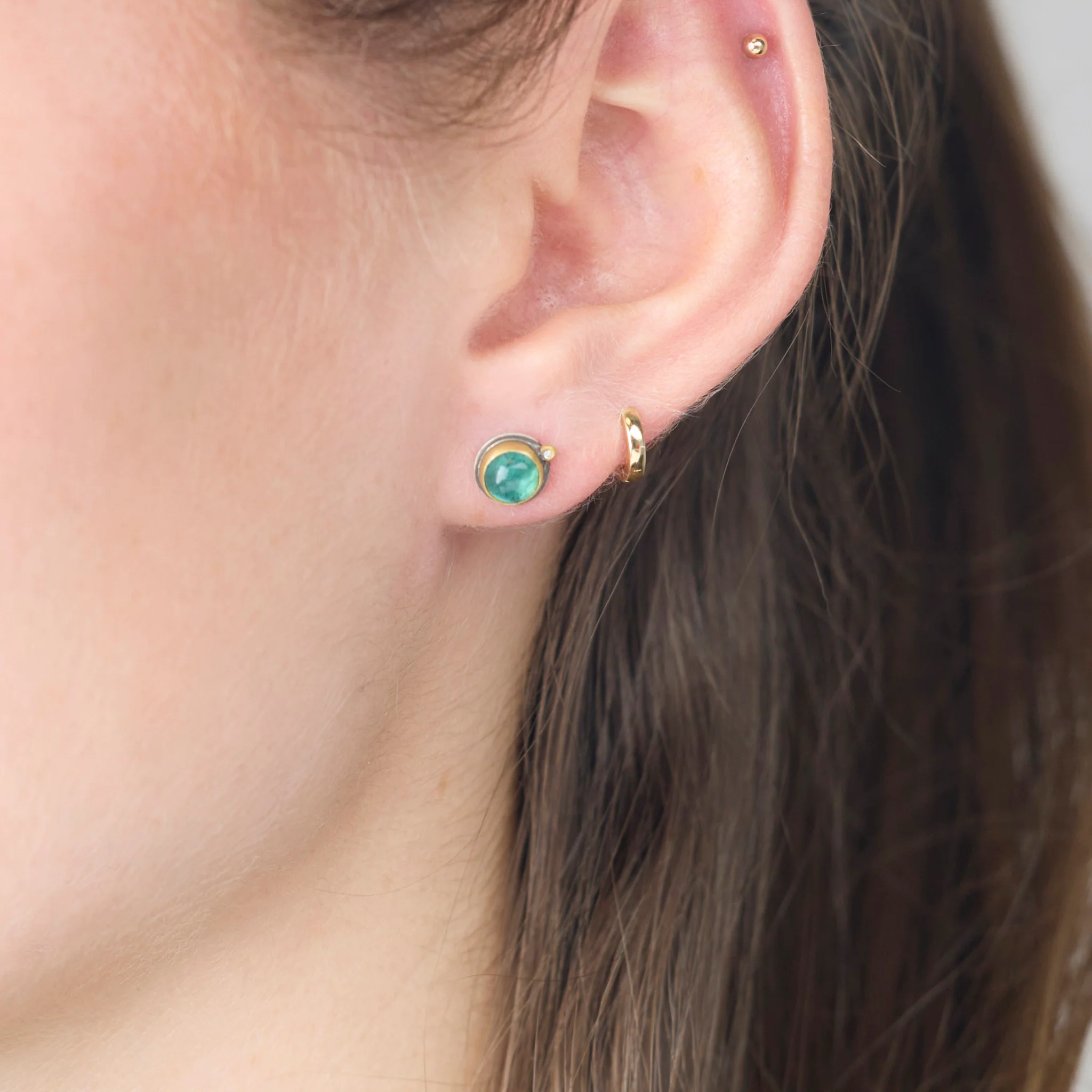 Tourmaline Stud Earrings with Diamond Dot - Image 2