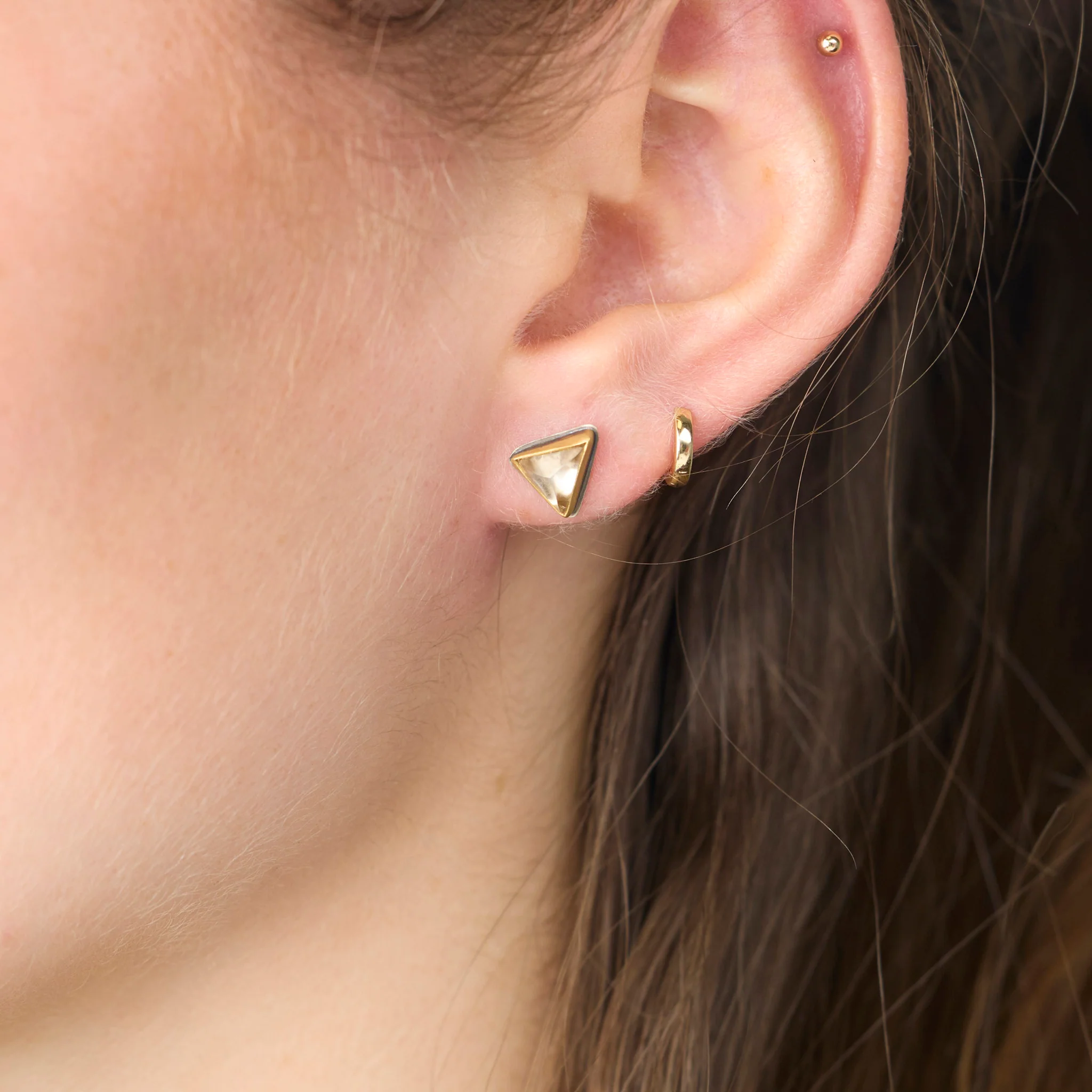Triangle Champagne Quartz Stud Earrings - Image 2