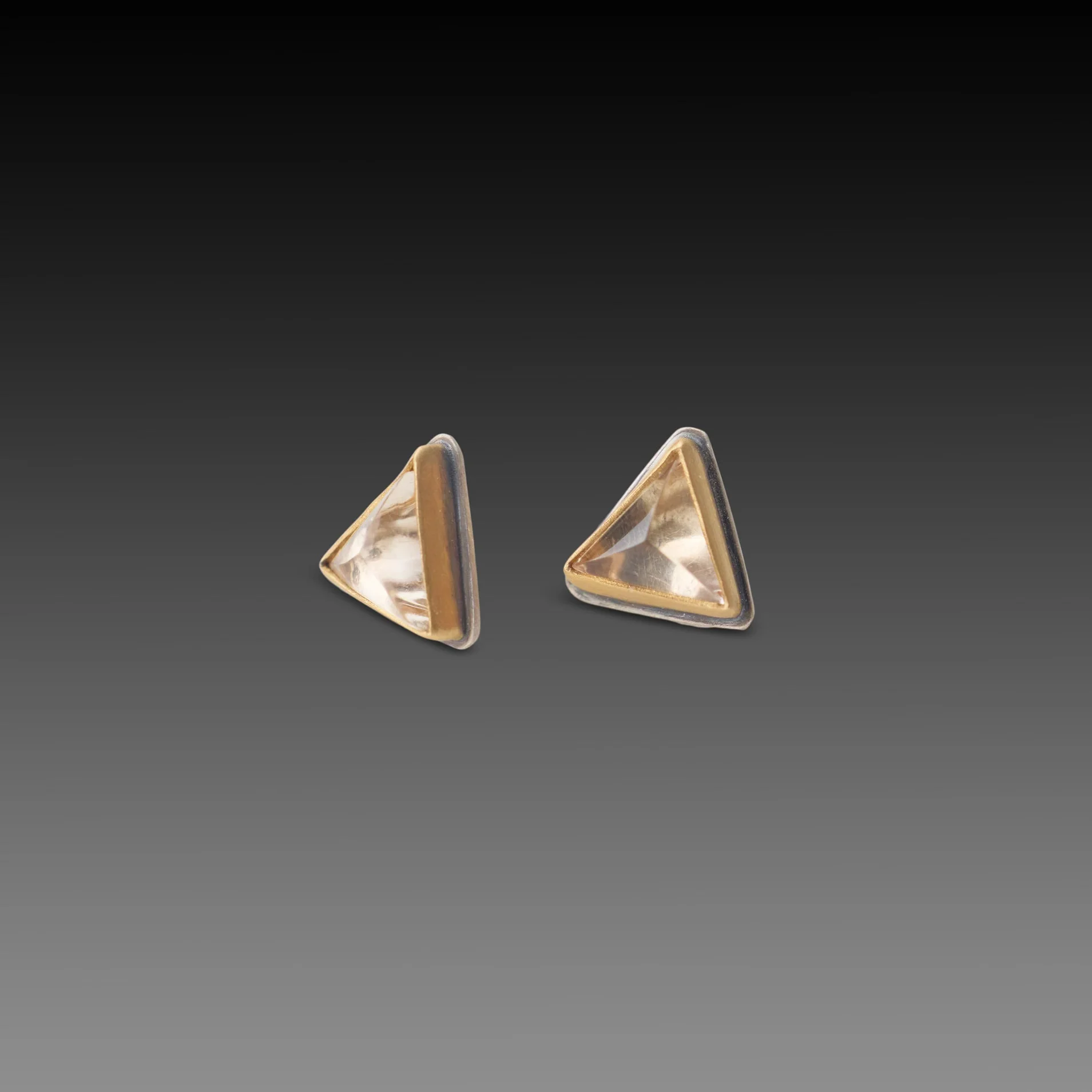 Triangle Champagne Quartz Stud Earrings - Image 3