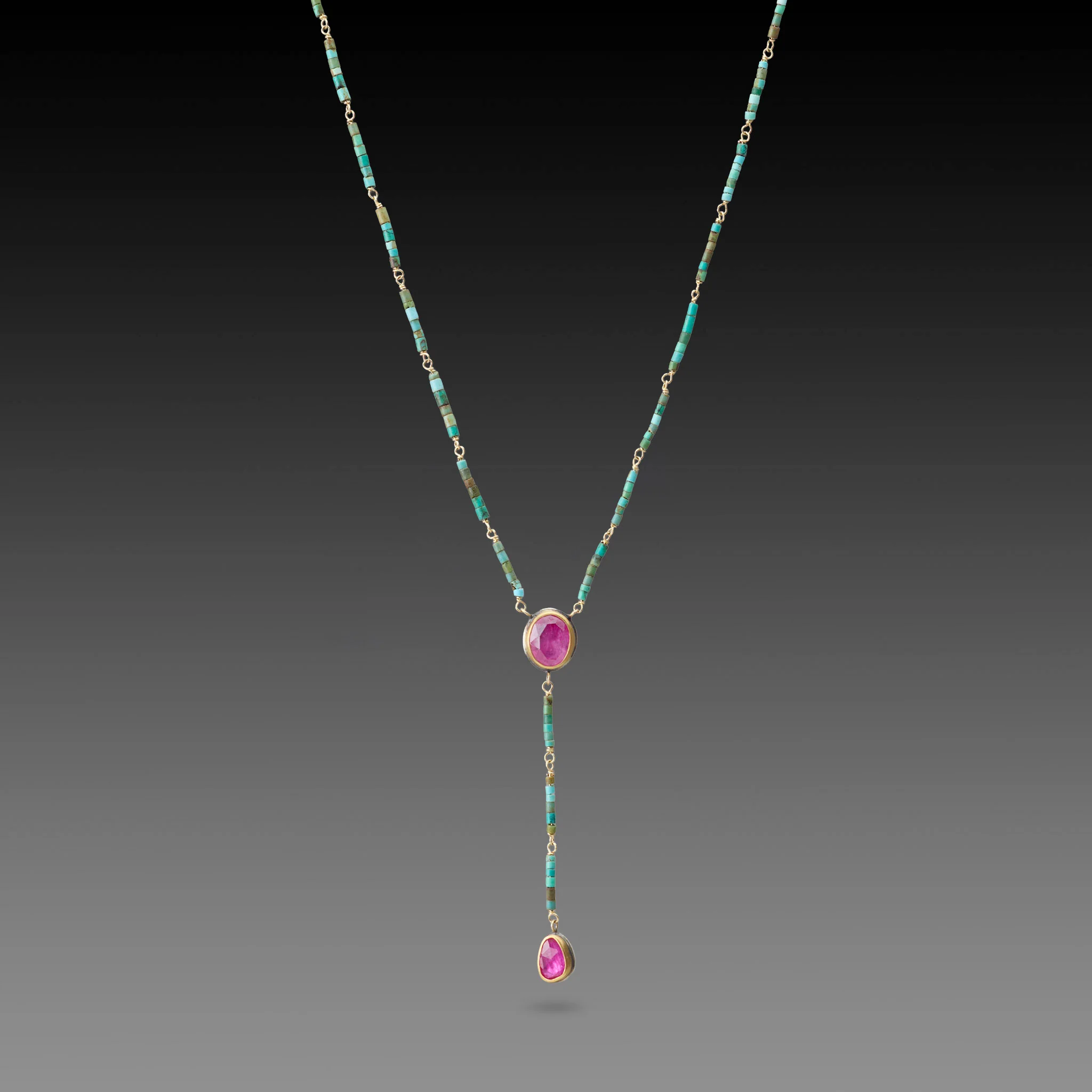 Turquoise and Ruby Drop Necklace