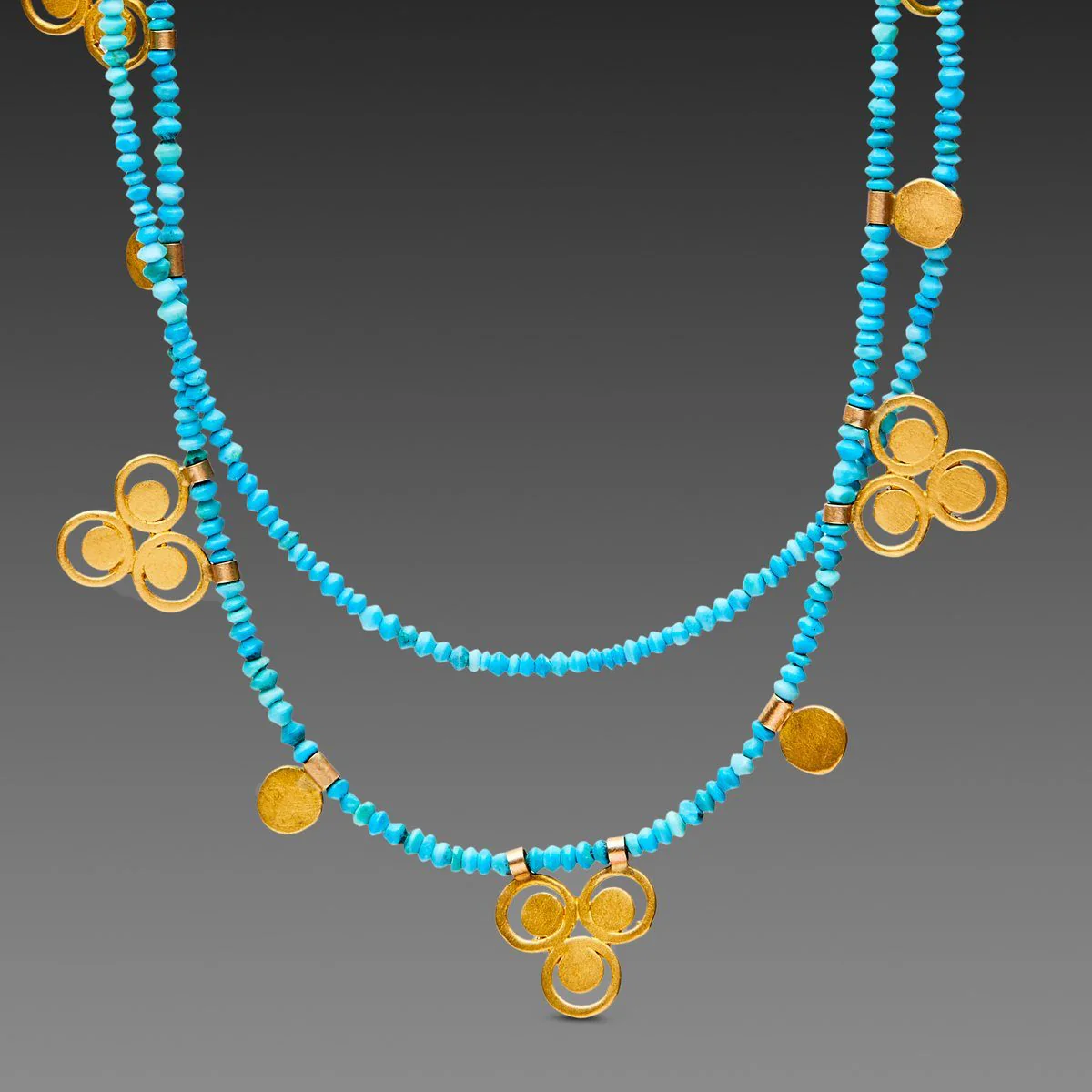 Turquoise Bead Necklace with 22k Filigree Trios - Image 3