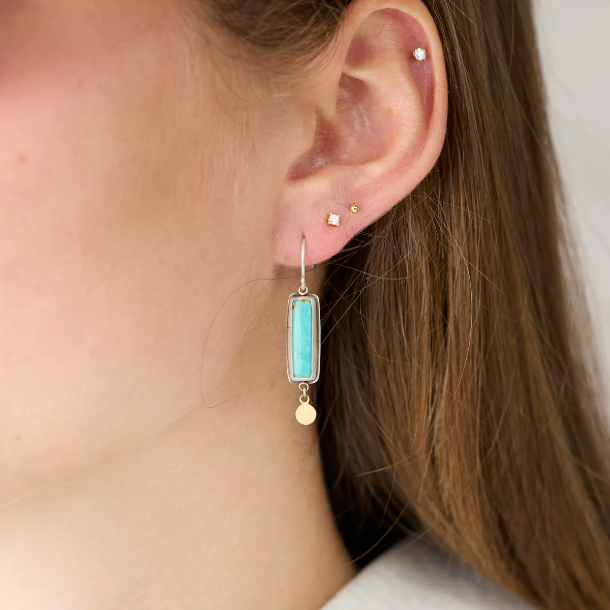 Turquoise Earrings with 22k Gold Disks - Image 2