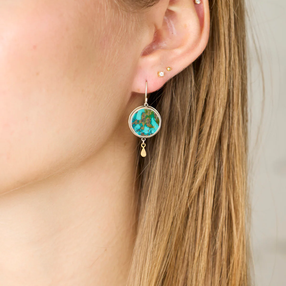 Turquoise Earrings with 22k Drops - Image 2