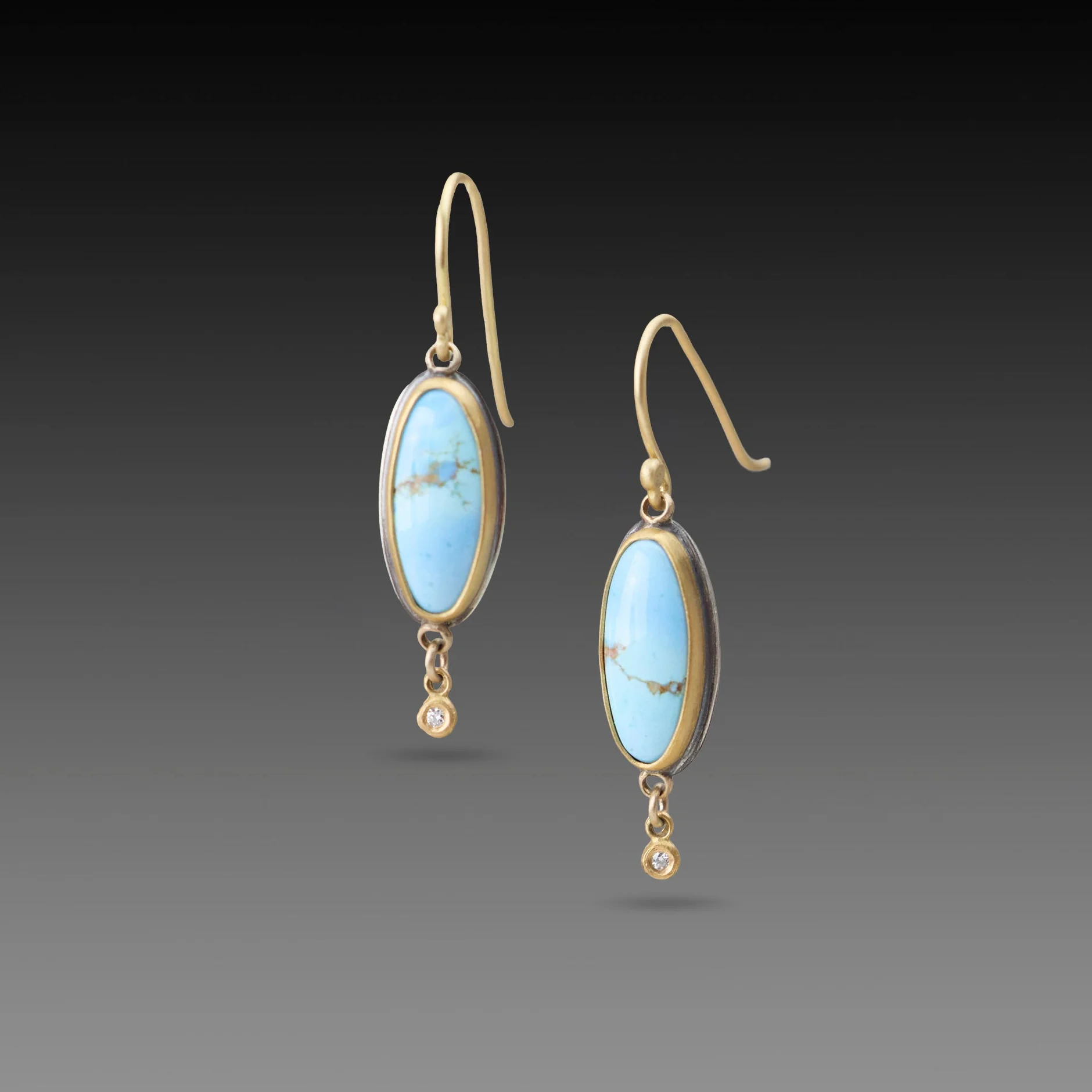 Turquoise Earrings with Diamond Drops