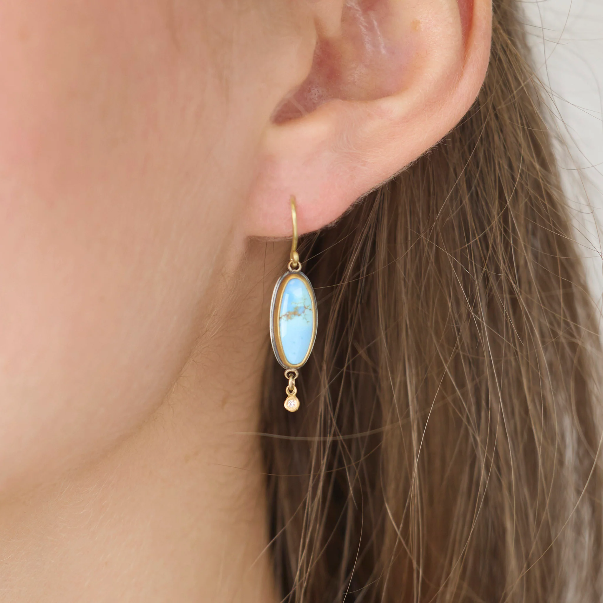 Turquoise Earrings with Diamond Drops - Image 2