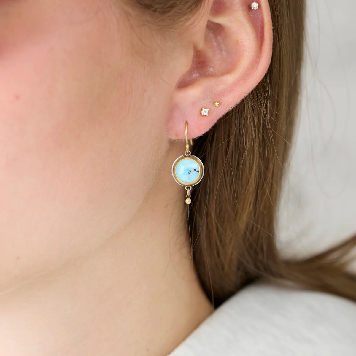 Turquoise Earrings with Gold Drops - Image 2