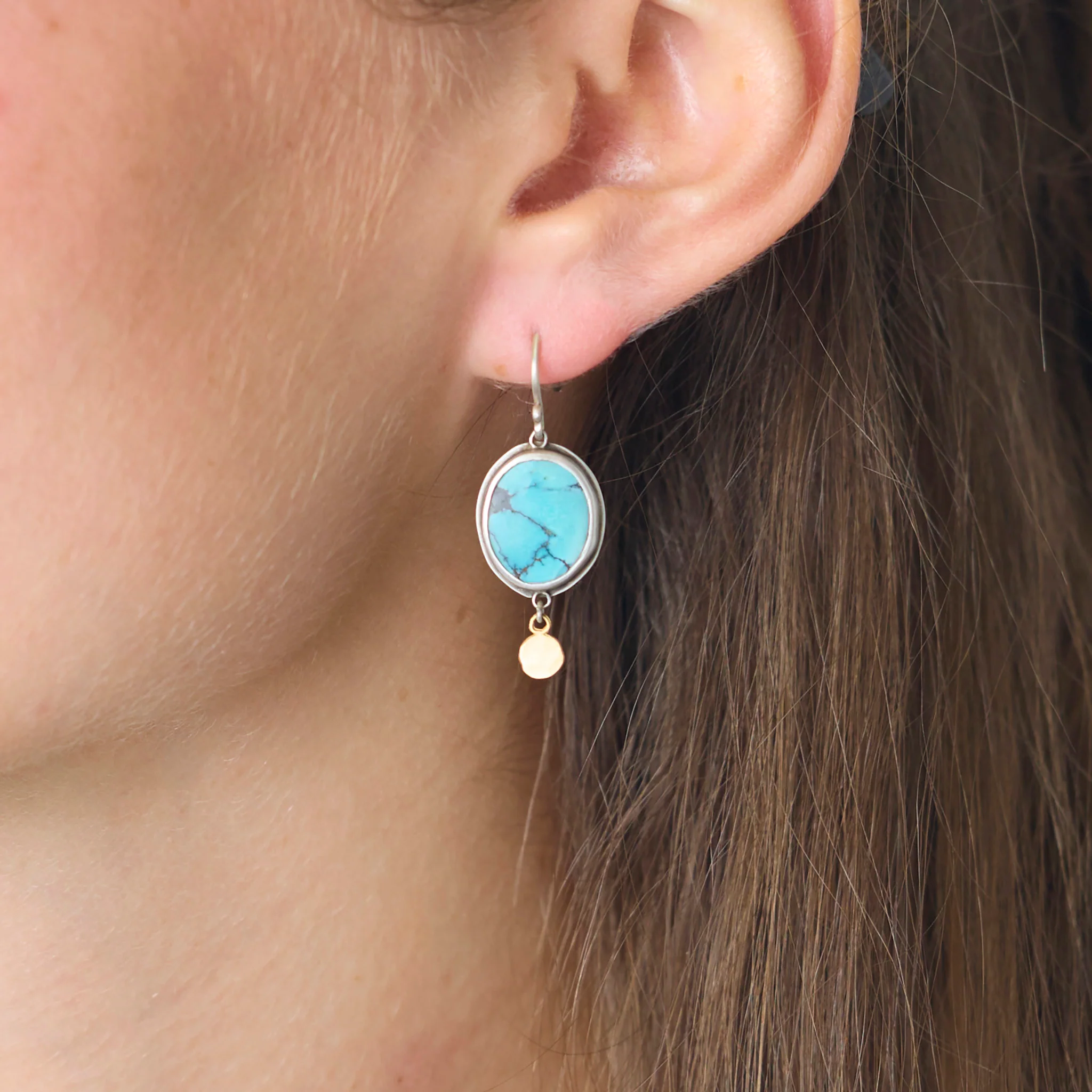 Turquoise Earrings with Gold Disks - Image 2