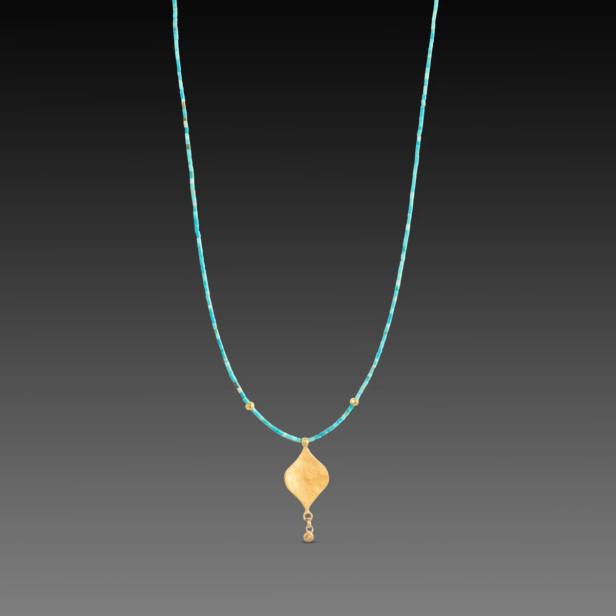 Turquoise Necklace with 22k Charm and Diamond Drop