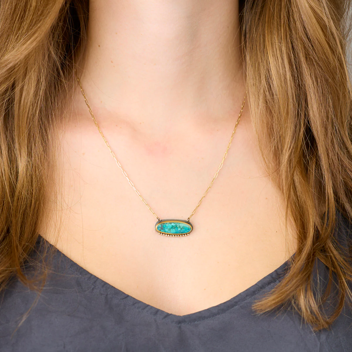 Turquoise Necklace with Diamond Line - Image 2