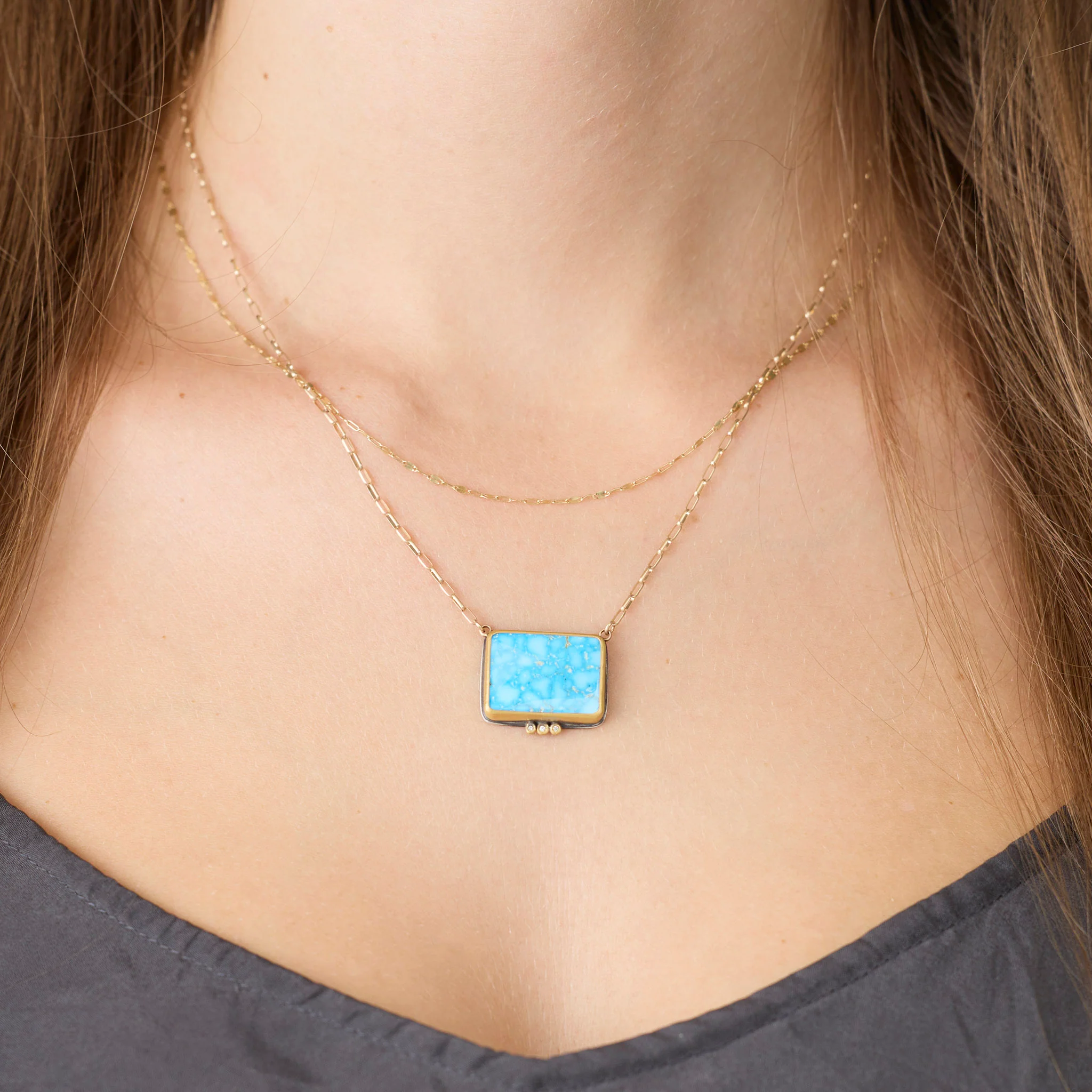 Turquoise Necklace with Diamond Trio - Image 2