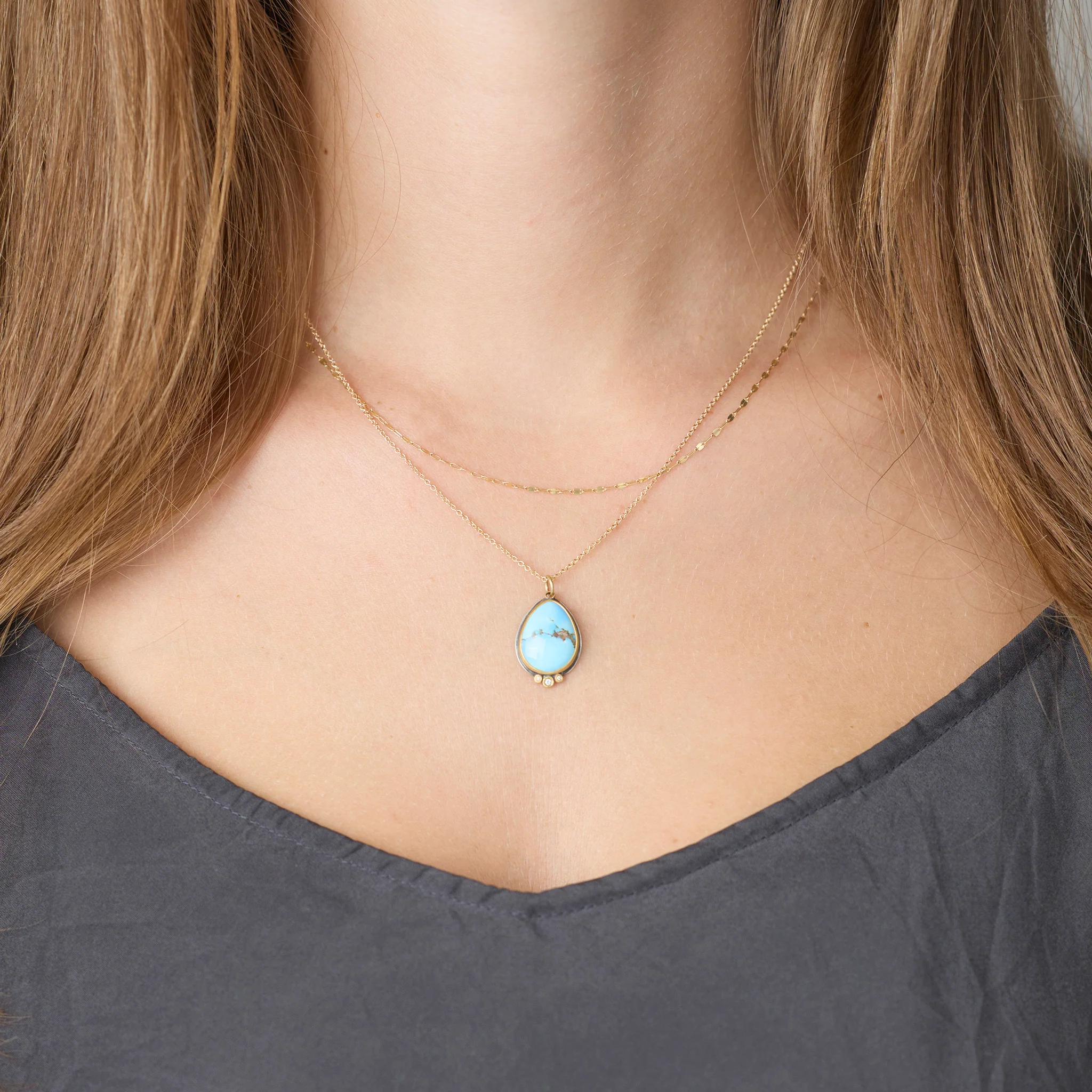 Turquoise Necklace with Diamond Trio - Image 2