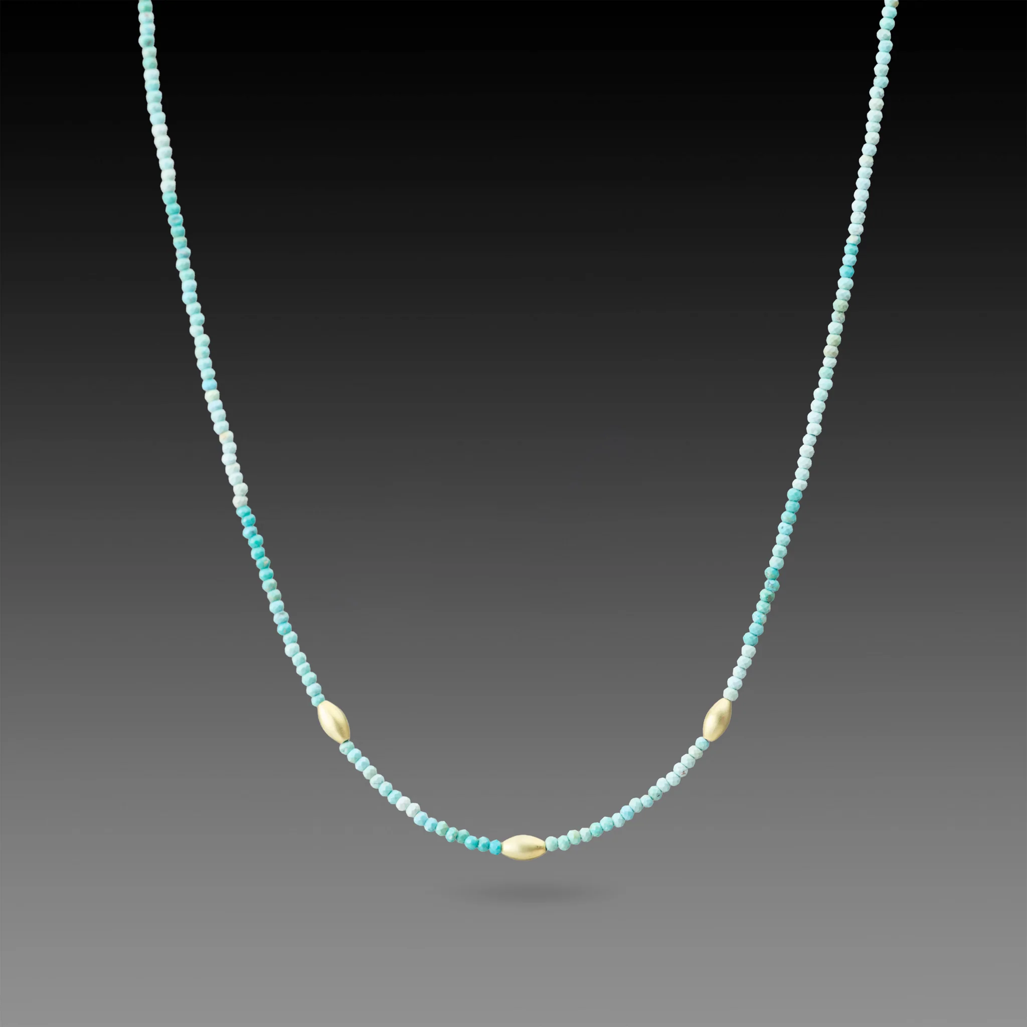 Turquoise Necklace with Gold Rice Beads