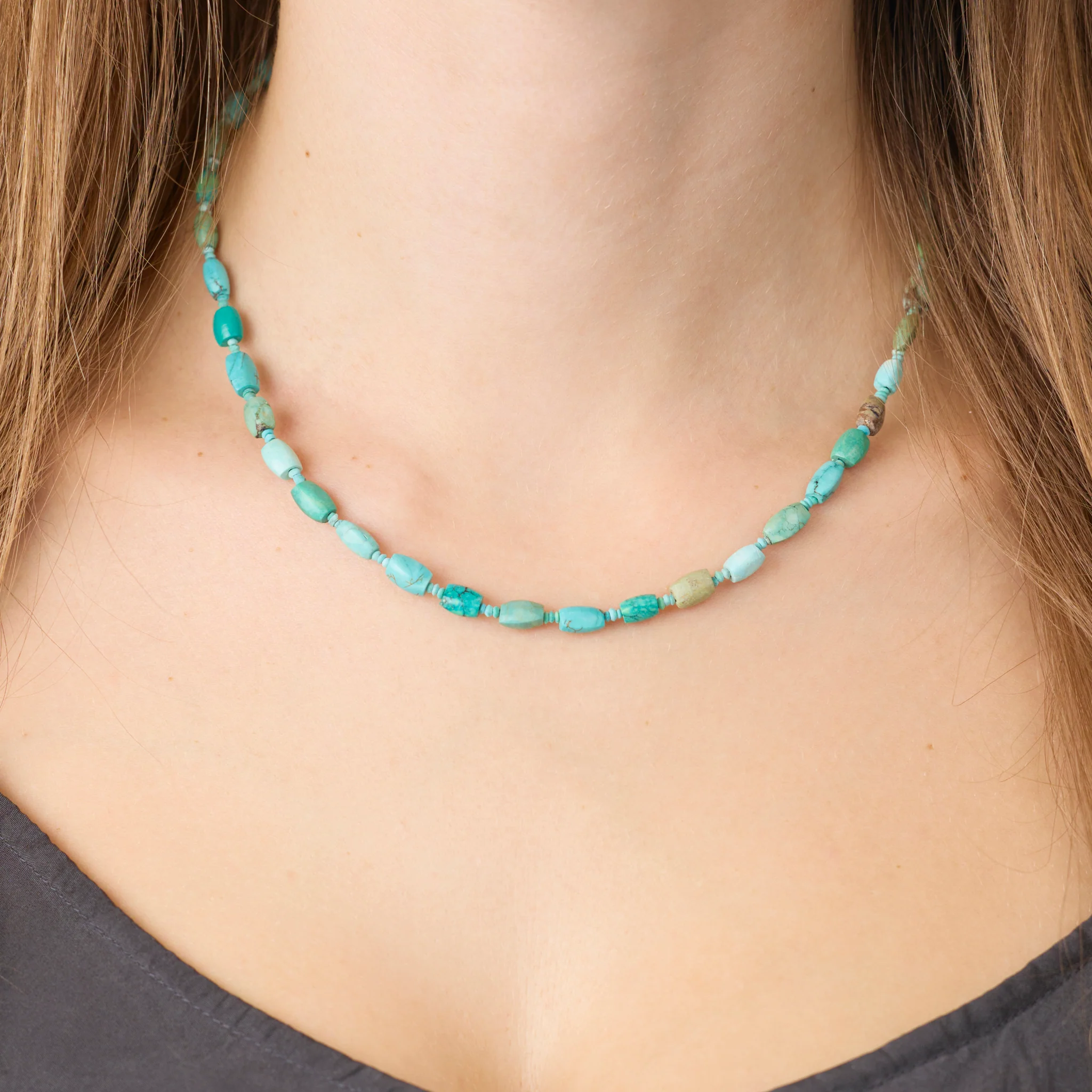 Turquoise Necklace with Gold Trio Charm - Image 2