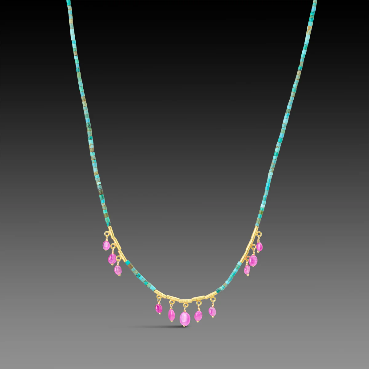 Turquoise Necklace with Ruby Fringe