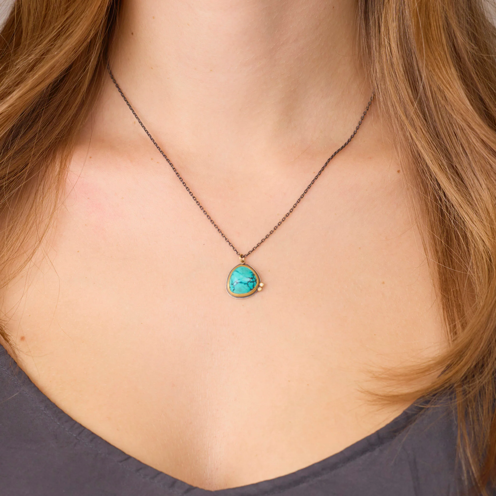 Turquoise Necklace with Two Diamonds - Image 2