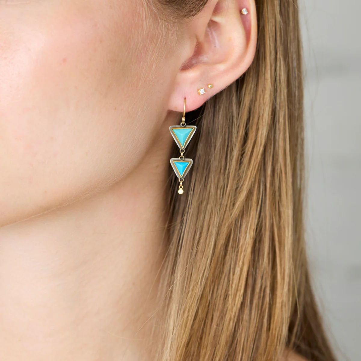 Turquoise Pyramid Earrings - Image 2