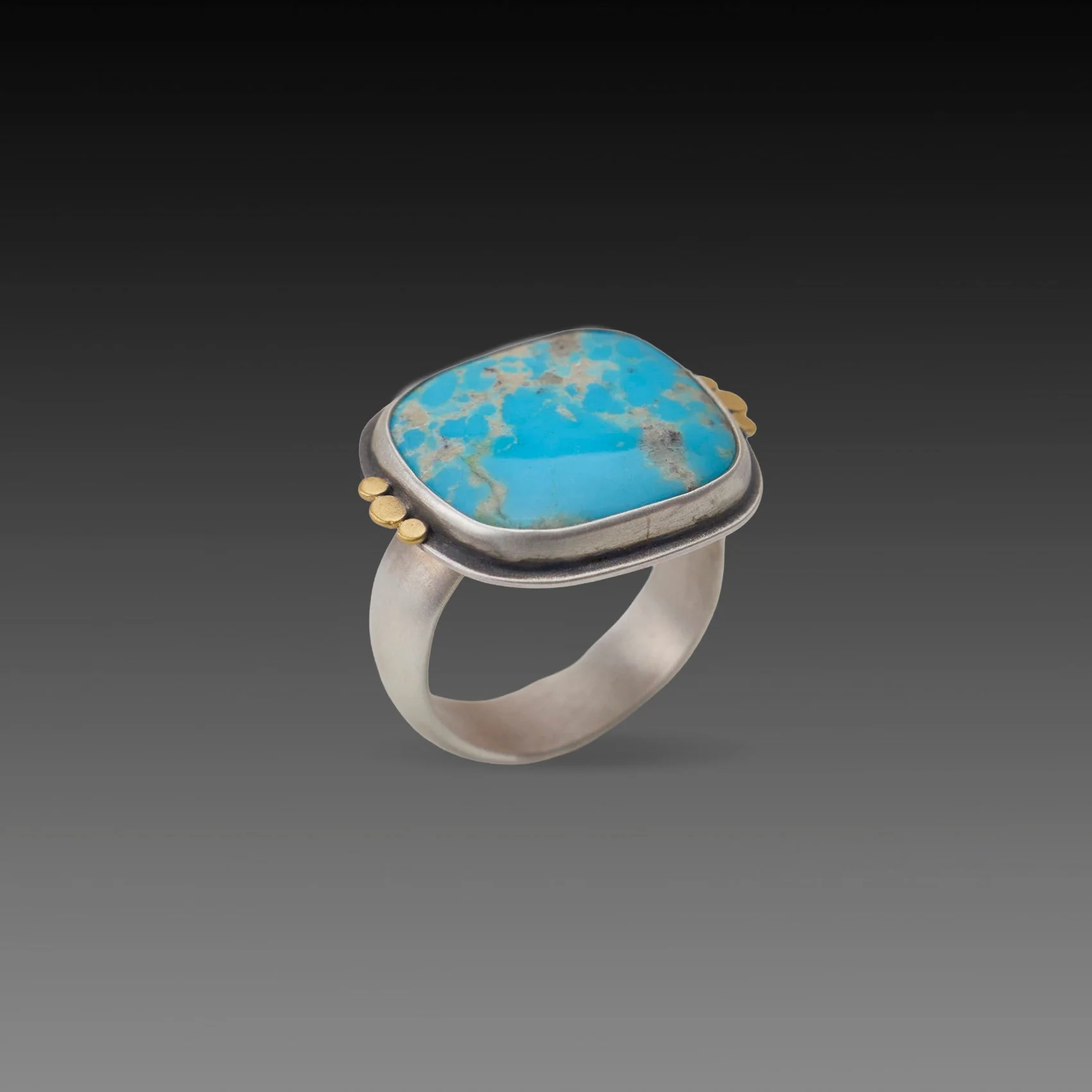 Turquoise Ring with Gold Trios - Image 3