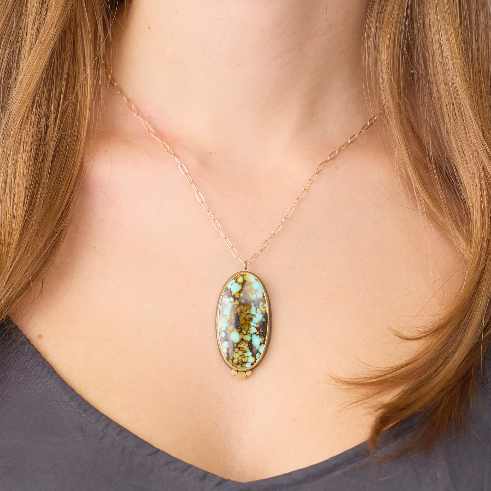 Turquoise Statement Necklace with Gold Trio - Image 2