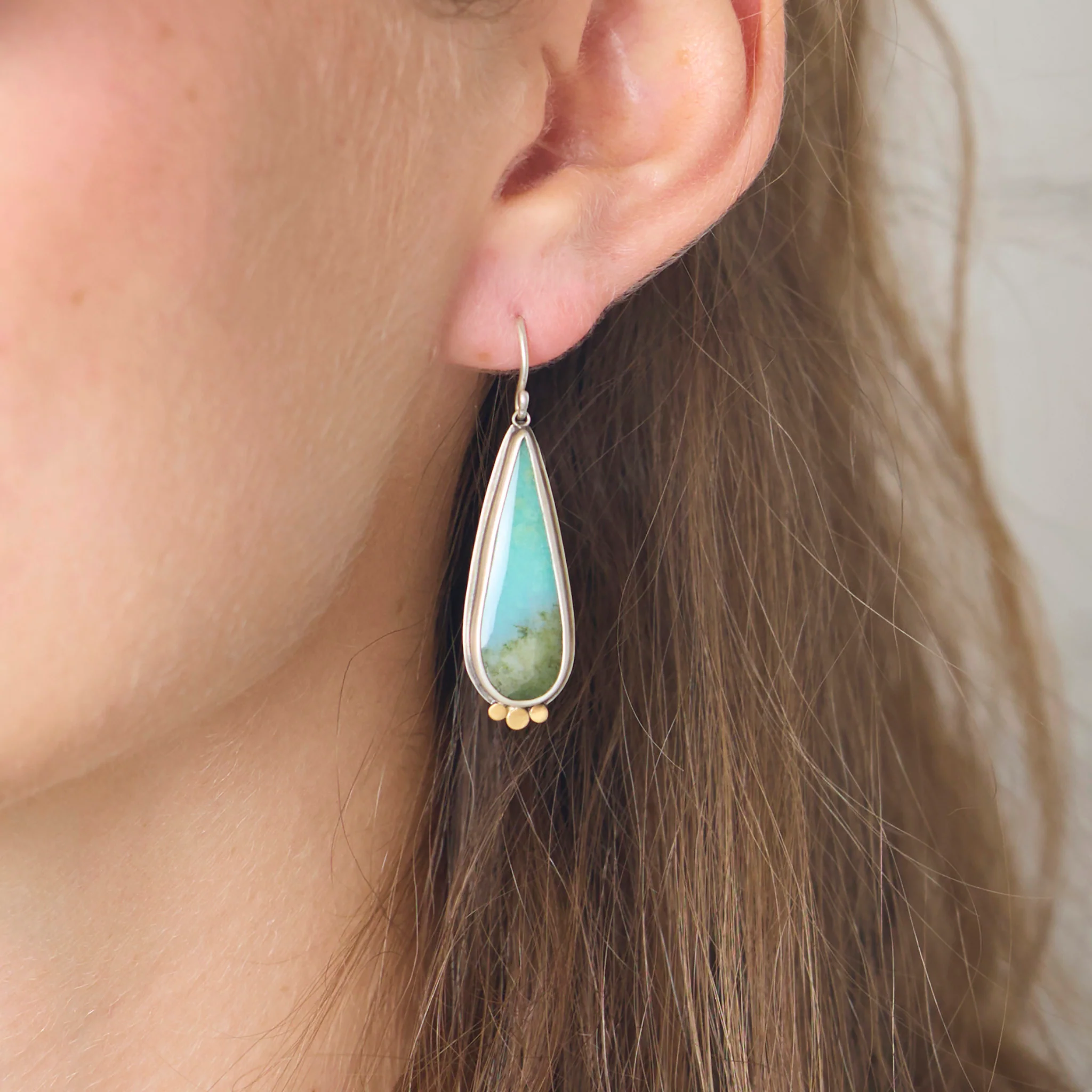 Turquoise Teardrop Earrings with Gold Dots - Image 2