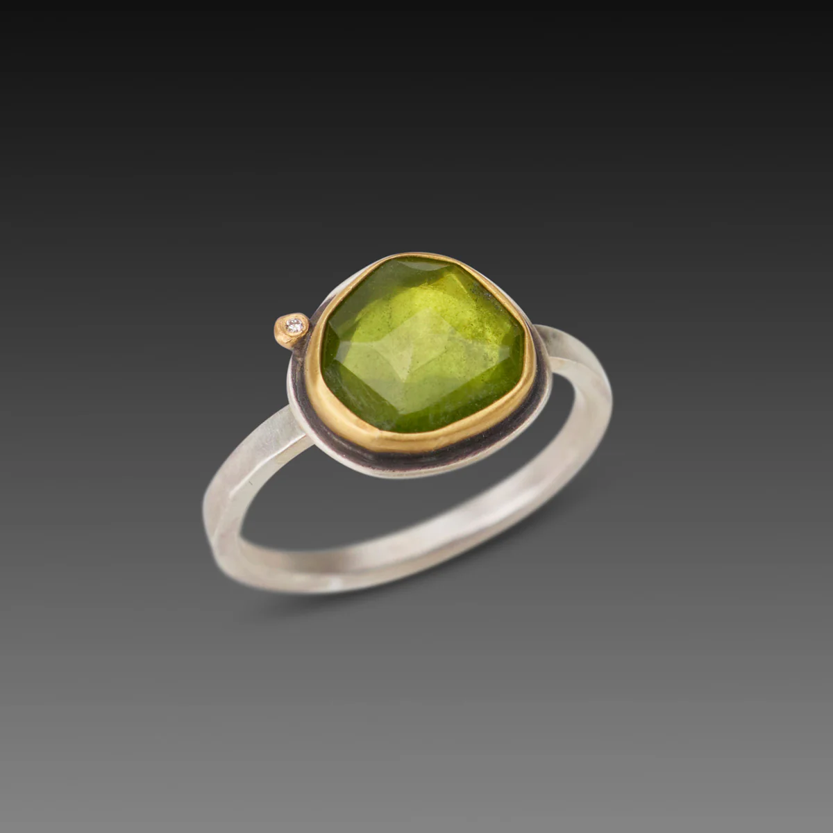 Vesuvianite Ring with Diamond Dot
